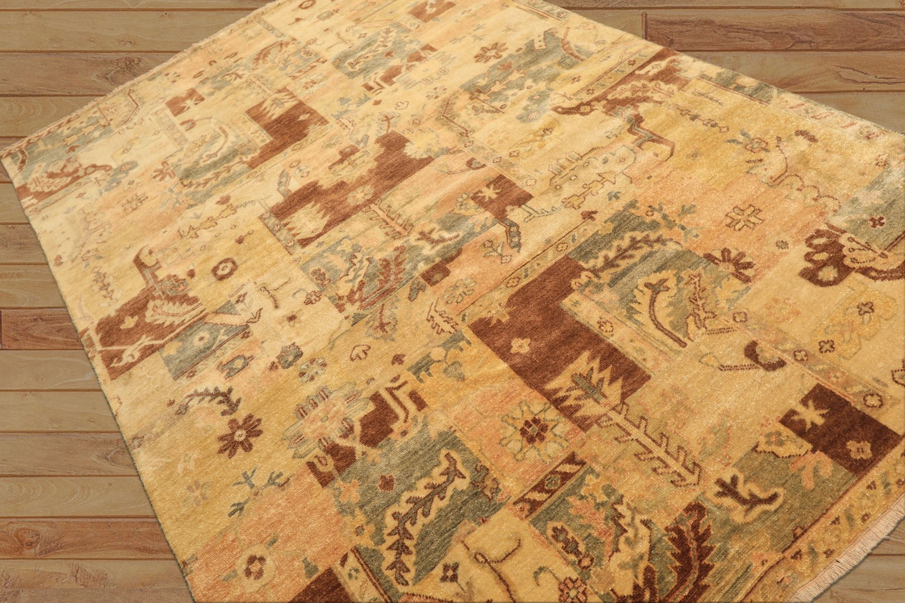 6x9 Beige, Gold, Brown Color Hand Knotted Oushak Wool Modern & Contemporary Oriental Rug