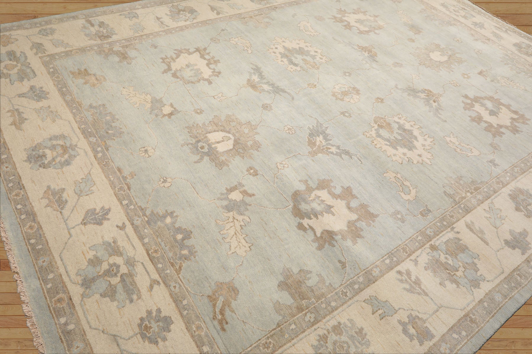 Colonie Hand Knotted Mint Oushak Rug LoomBloom Wool Oriental Stone Wash Style