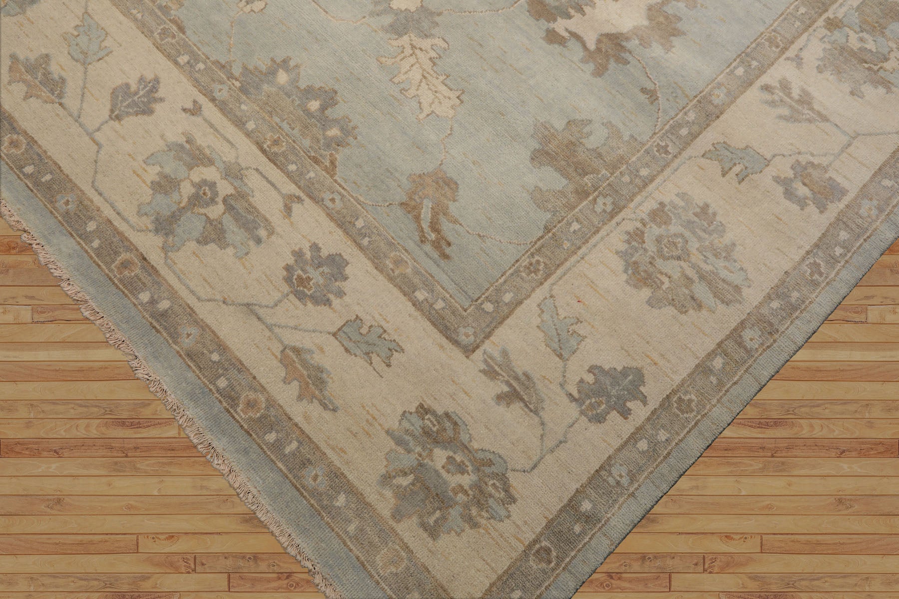 Colonie Hand Knotted Mint Oushak Rug LoomBloom Wool Oriental Stone Wash Style