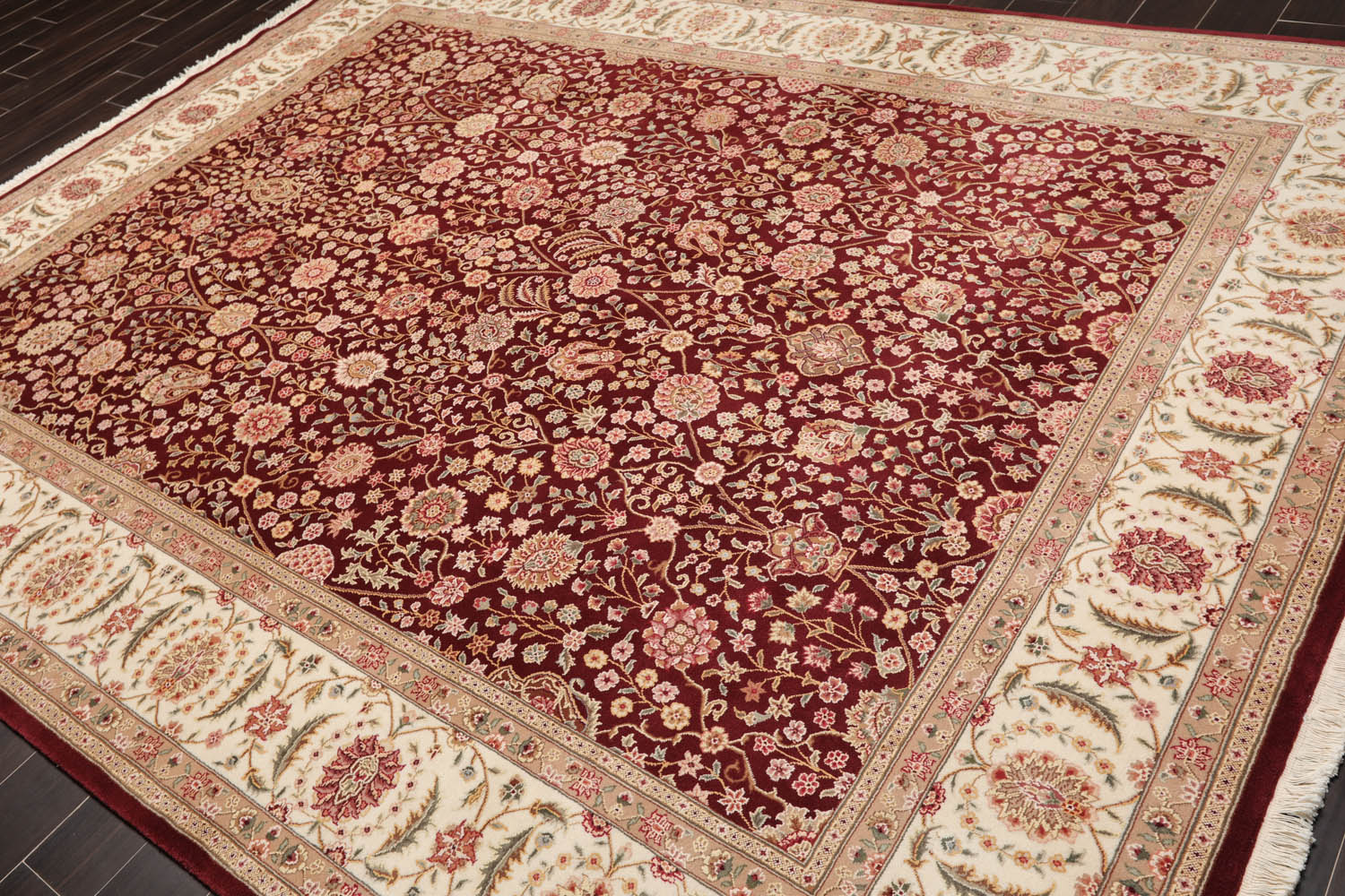 8x10 Burgundy, Ivory, Tan Color Hand Knotted All-Over 100% Wool Traditional-Persian/Oriental Oriental Rug