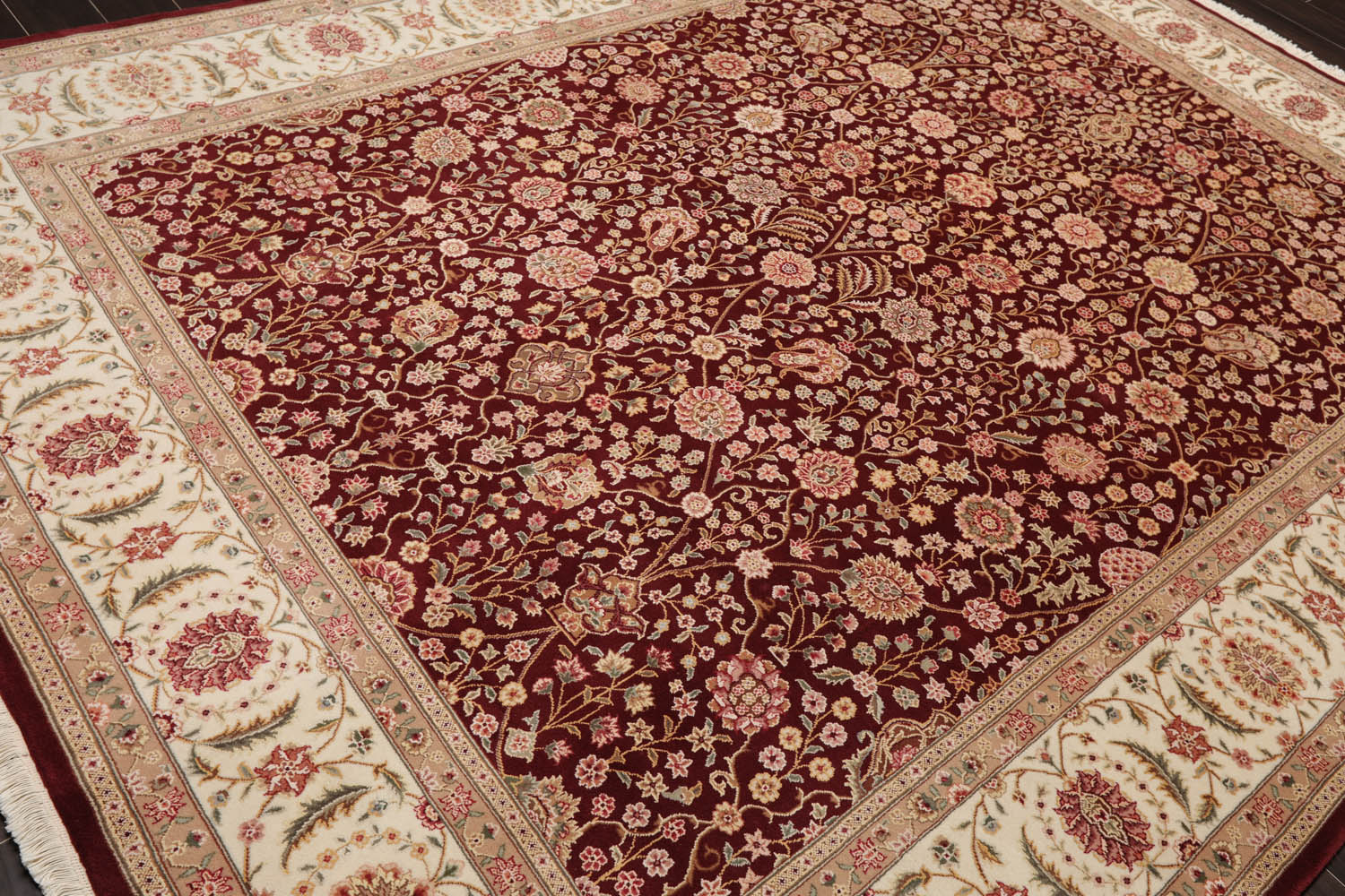 8x10 Burgundy, Ivory, Tan Color Hand Knotted All-Over 100% Wool Traditional-Persian/Oriental Oriental Rug