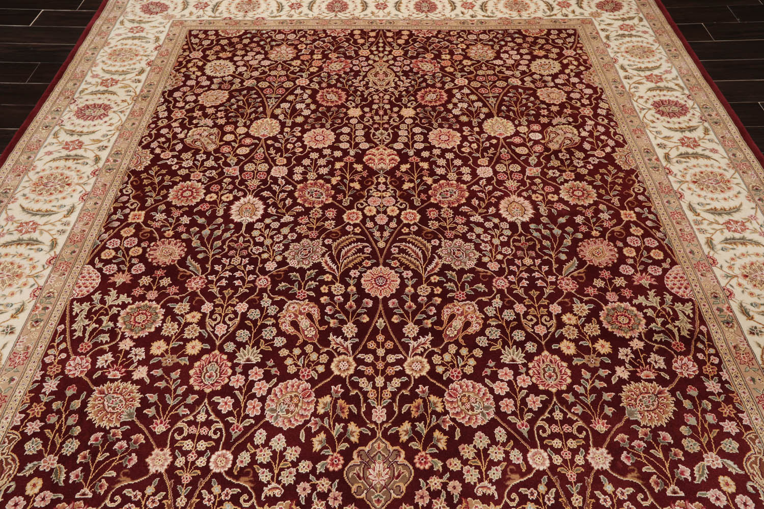 8x10 Burgundy, Ivory, Tan Color Hand Knotted All-Over 100% Wool Traditional-Persian/Oriental Oriental Rug