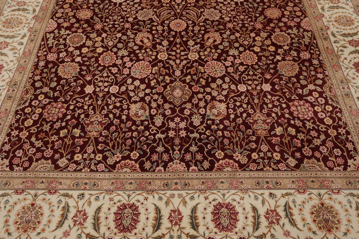 8x10 Burgundy, Ivory, Tan Color Hand Knotted All-Over 100% Wool Traditional-Persian/Oriental Oriental Rug