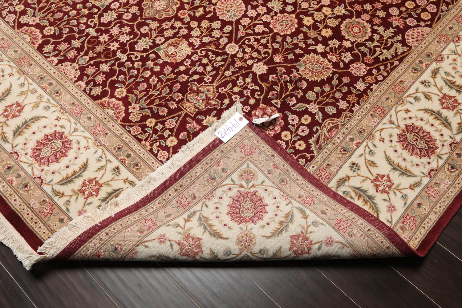 8x10 Burgundy, Ivory, Tan Color Hand Knotted All-Over 100% Wool Traditional-Persian/Oriental Oriental Rug