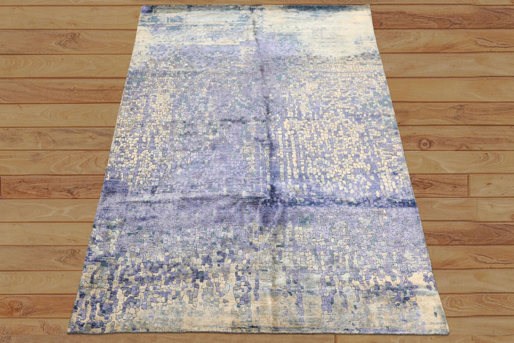 6x9 Lavender, Gray, Aqua Color Hand Knotted Sherpa Viscose Modern & Contemporary Oriental Rug