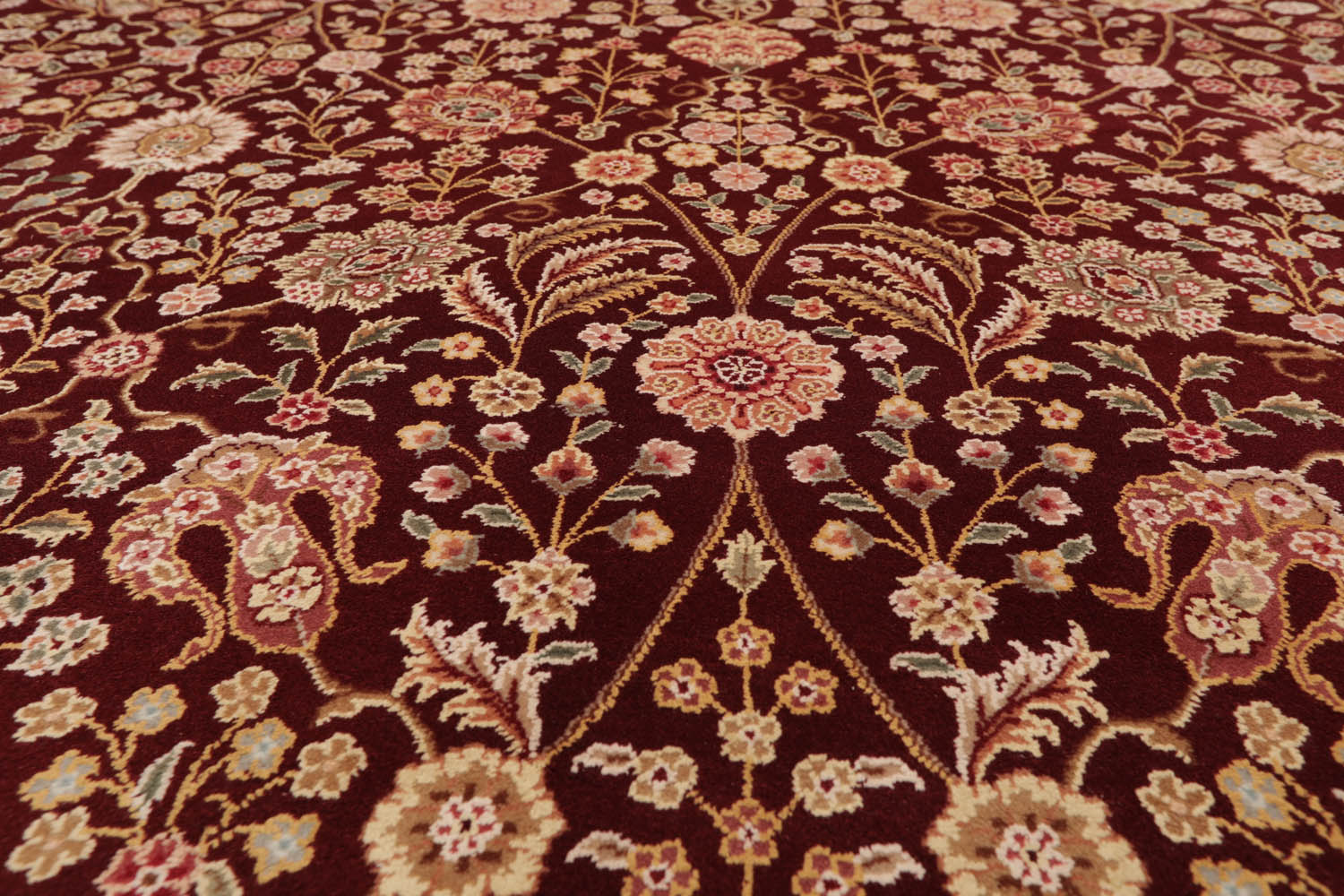 8x10 Burgundy, Ivory, Tan Color Hand Knotted All-Over 100% Wool Traditional-Persian/Oriental Oriental Rug
