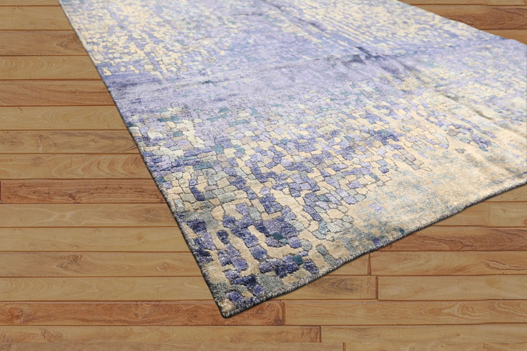 6x9 Lavender, Gray, Aqua Color Hand Knotted Sherpa Viscose Modern & Contemporary Oriental Rug