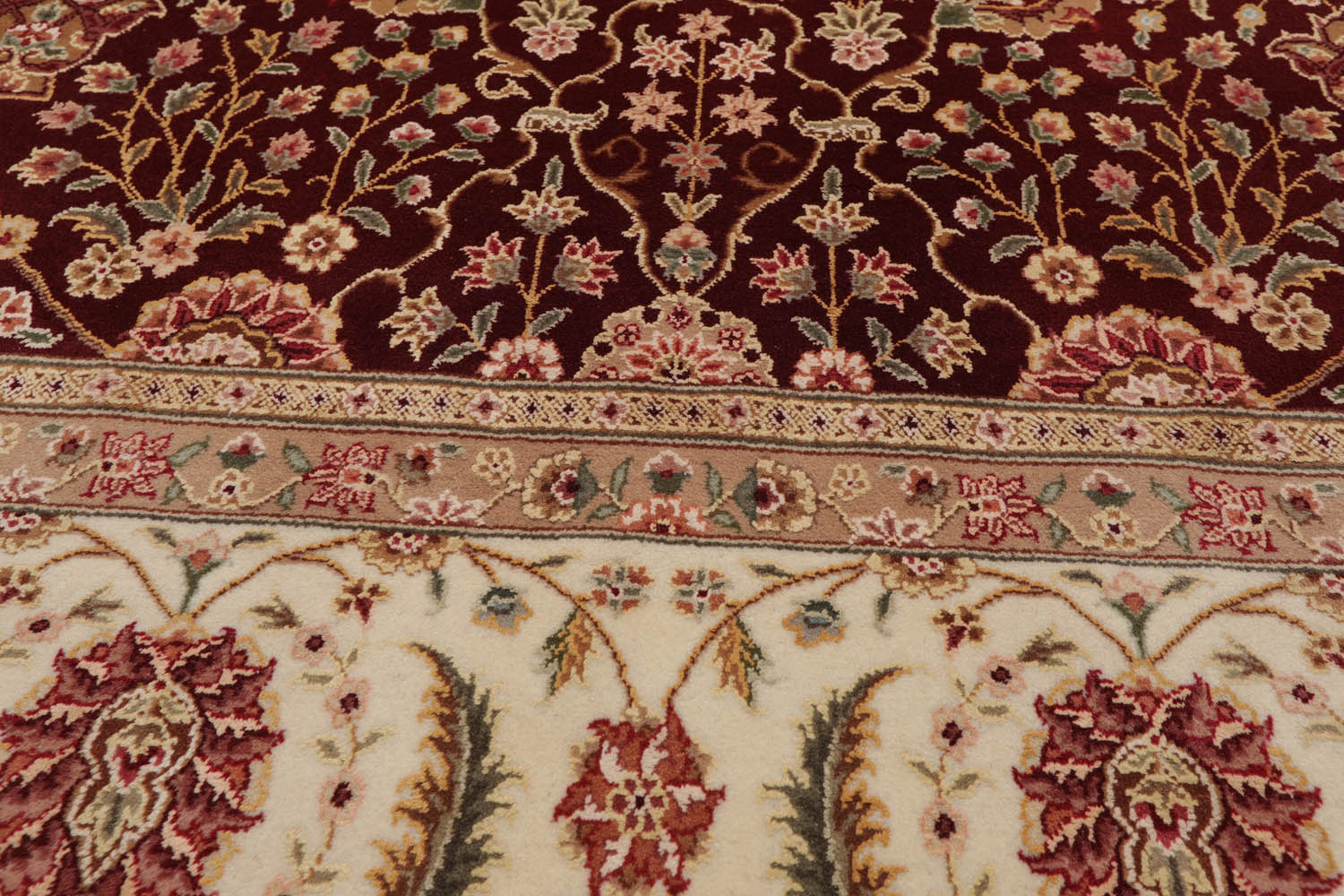 8x10 Burgundy, Ivory, Tan Color Hand Knotted All-Over 100% Wool Traditional-Persian/Oriental Oriental Rug