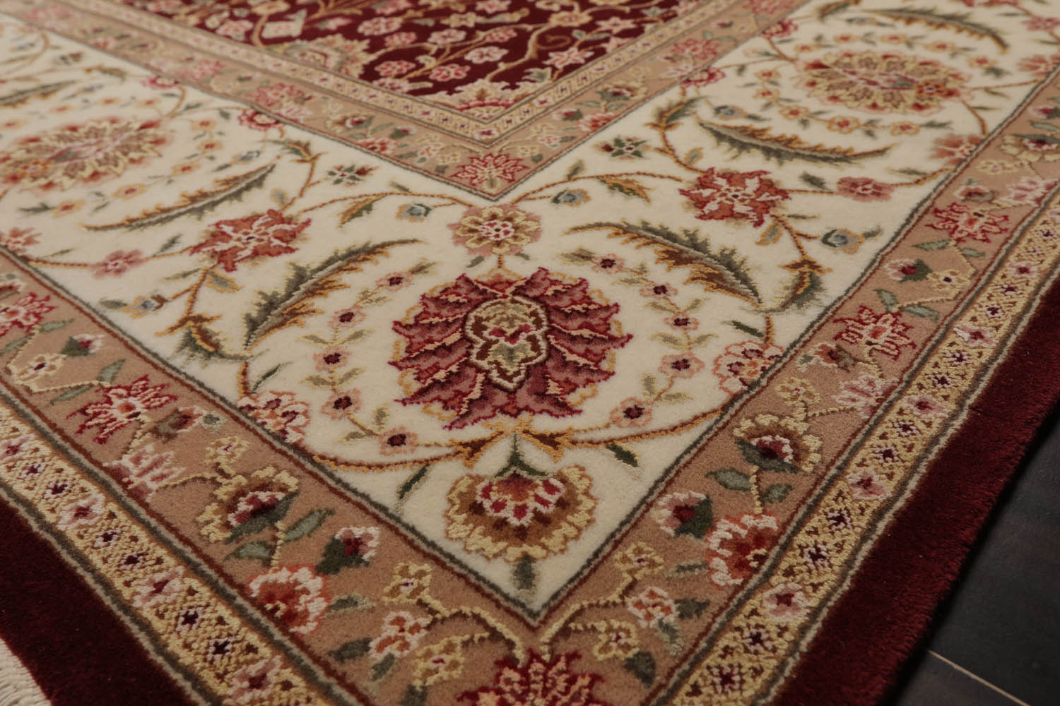 8x10 Burgundy, Ivory, Tan Color Hand Knotted All-Over 100% Wool Traditional-Persian/Oriental Oriental Rug