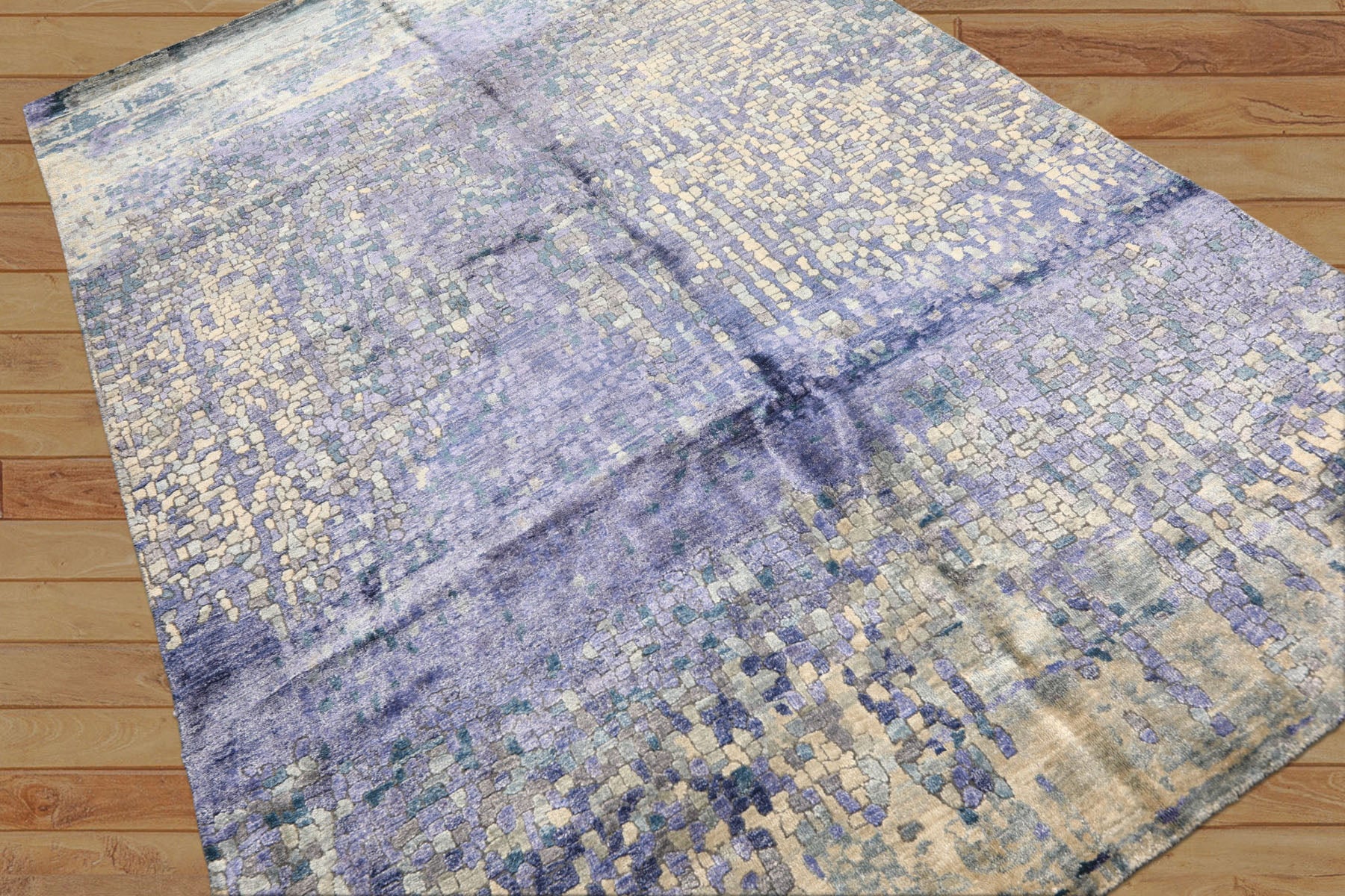 6x9 Lavender, Gray, Aqua Color Hand Knotted Sherpa Viscose Modern & Contemporary Oriental Rug