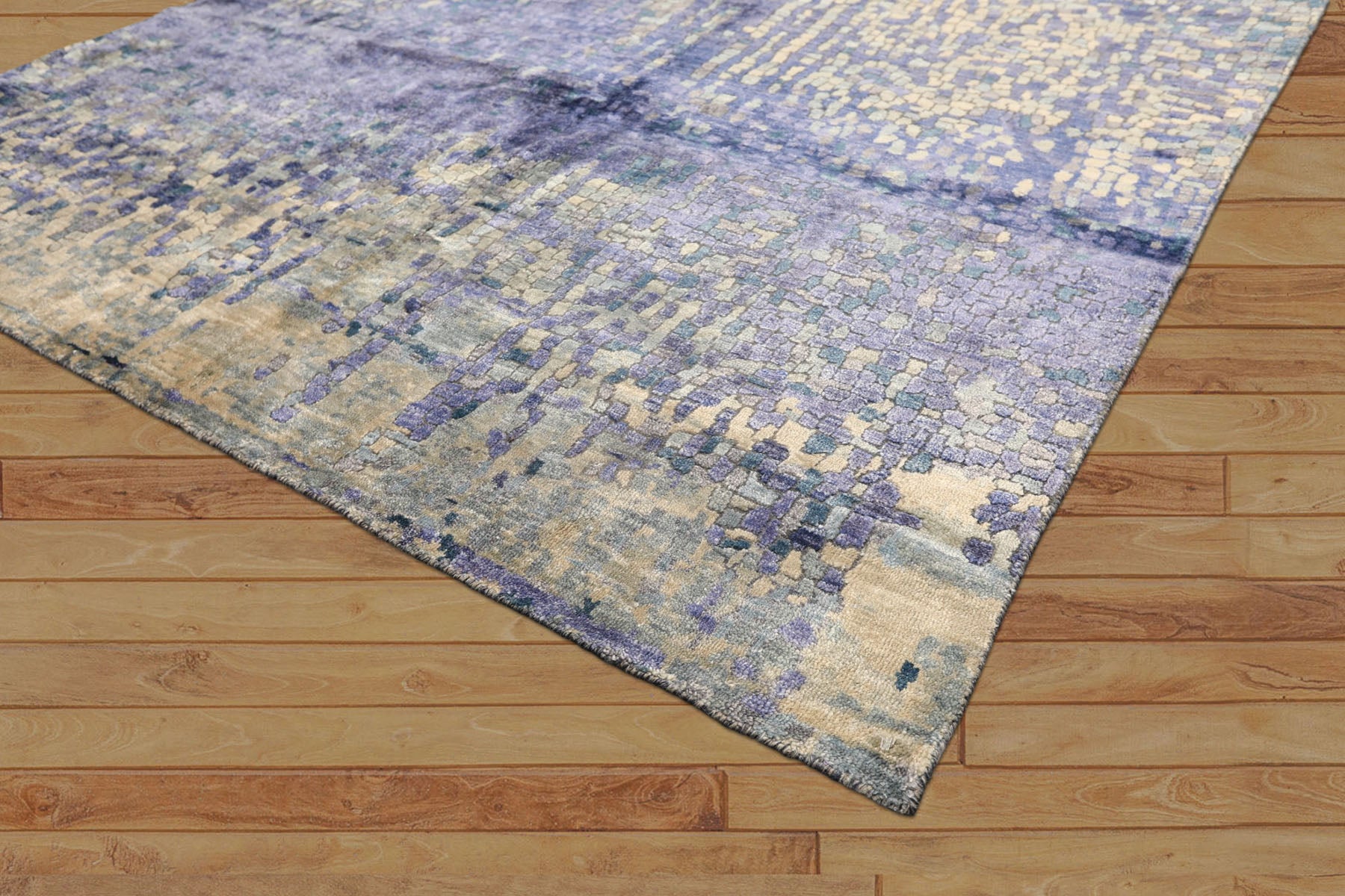 6x9 Lavender, Gray, Aqua Color Hand Knotted Sherpa Viscose Modern & Contemporary Oriental Rug