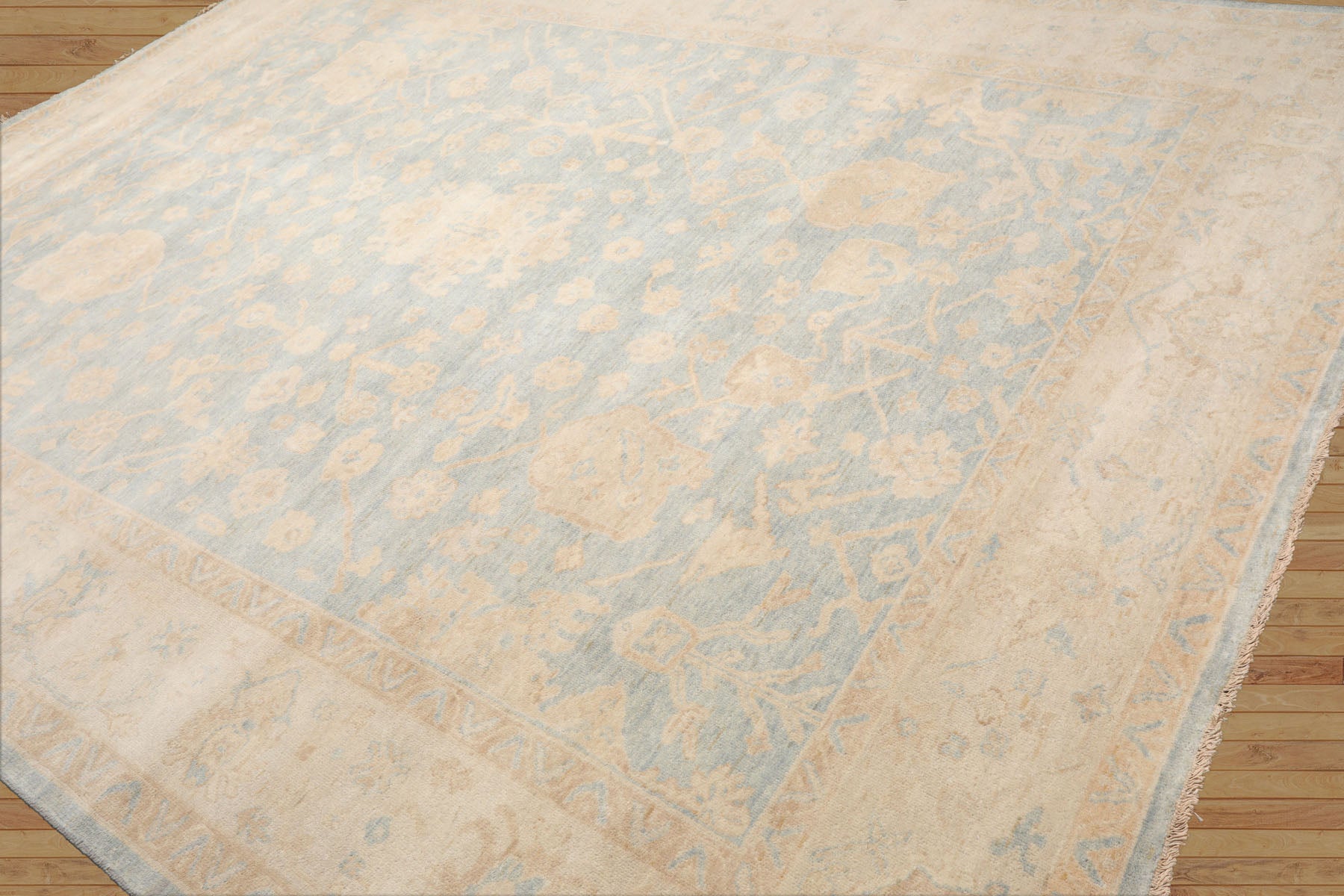 Starkville Hand Knotted Light Blue Oushak Rug LoomBloom Wool Oriental Stone Wash Style