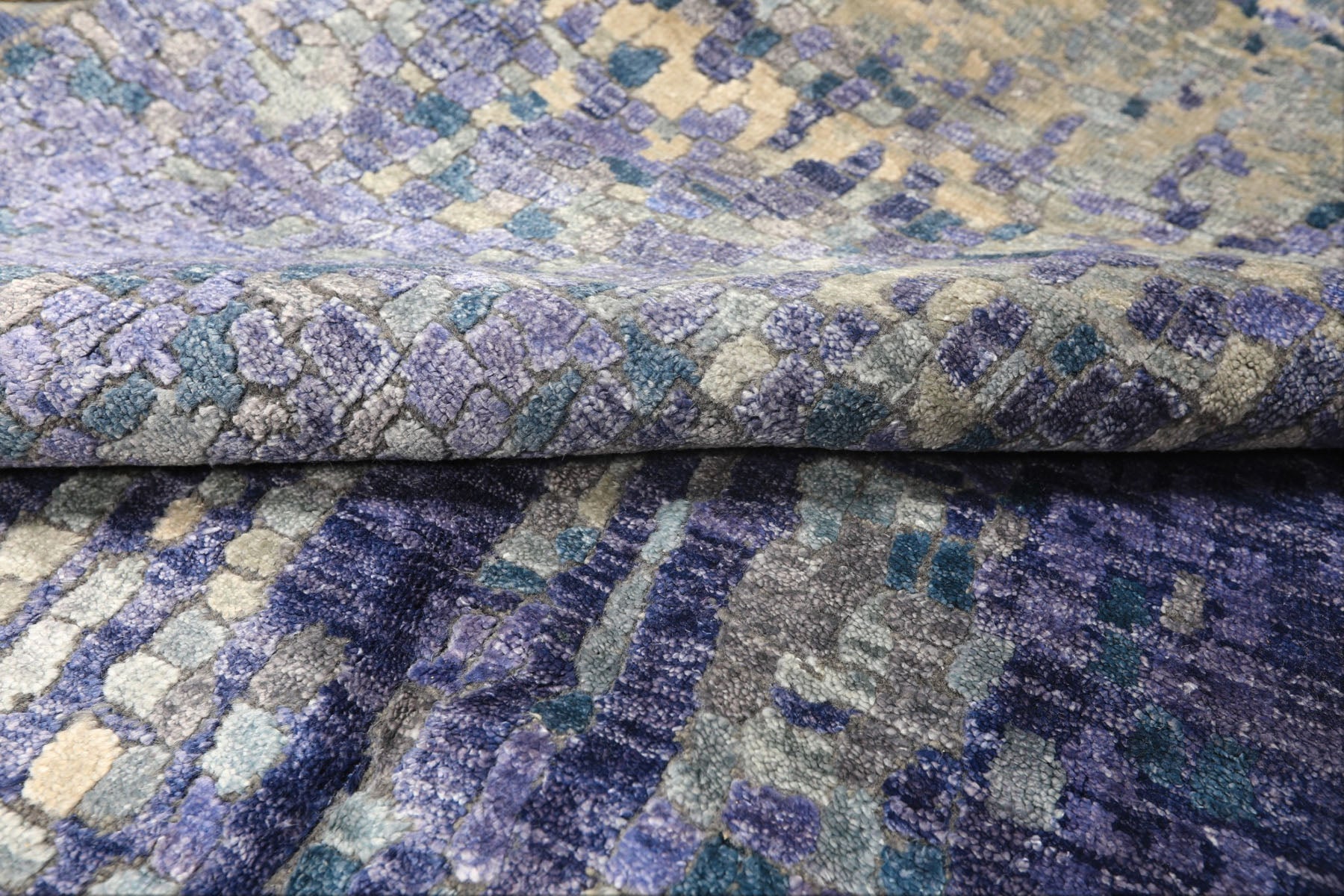 6x9 Lavender, Gray, Aqua Color Hand Knotted Sherpa Viscose Modern & Contemporary Oriental Rug