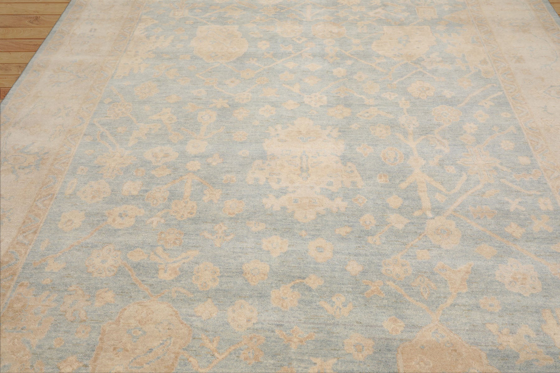 Starkville Hand Knotted Light Blue Oushak Rug LoomBloom Wool Oriental Stone Wash Style