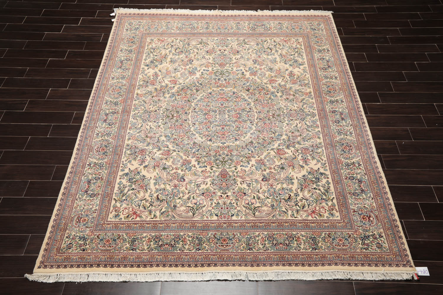 8x10 Ivory, Blue, Brown Color Hand Knotted All-Over 100% Wool Traditional Oriental Rug