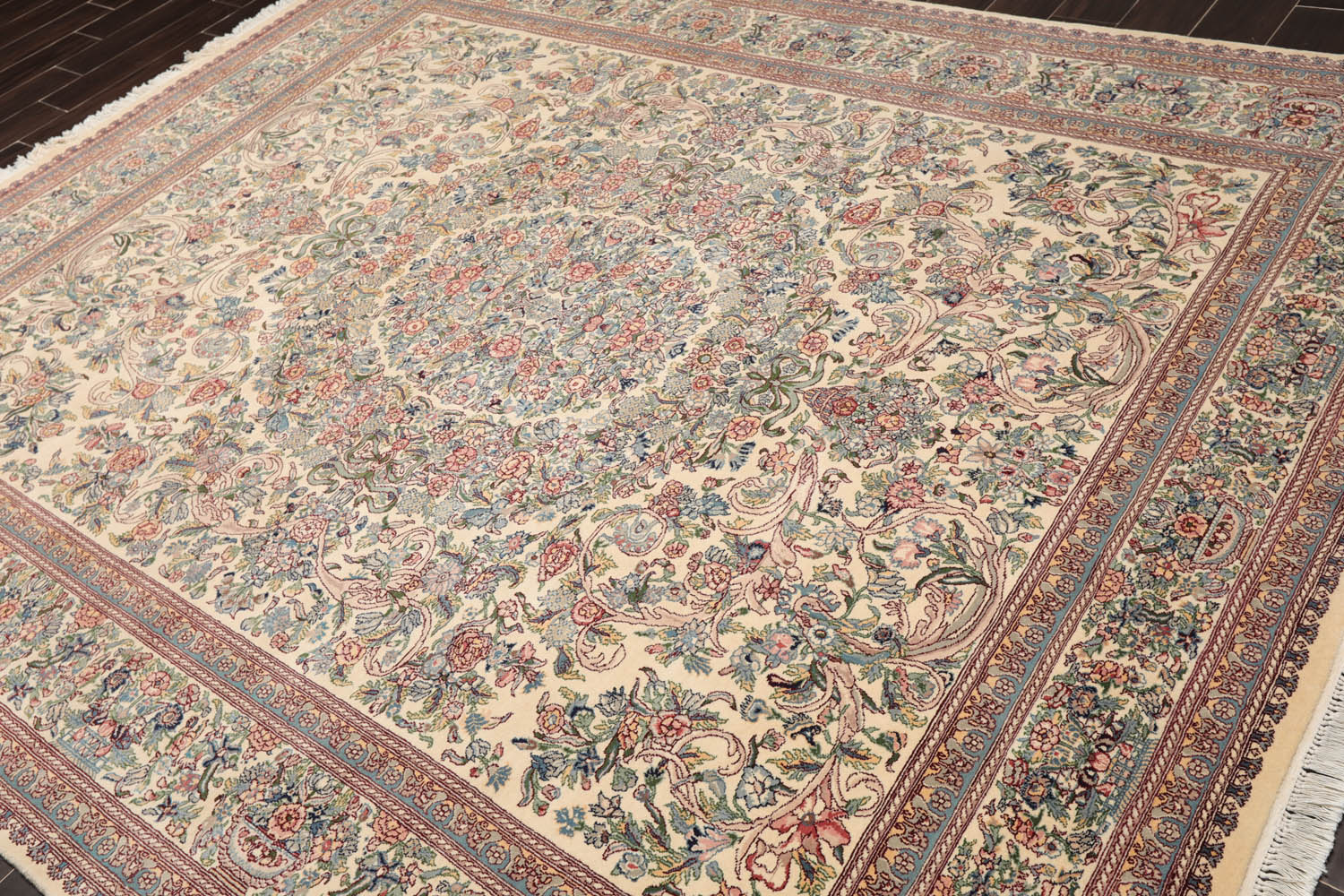 8x10 Ivory, Blue, Brown Color Hand Knotted All-Over 100% Wool Traditional Oriental Rug