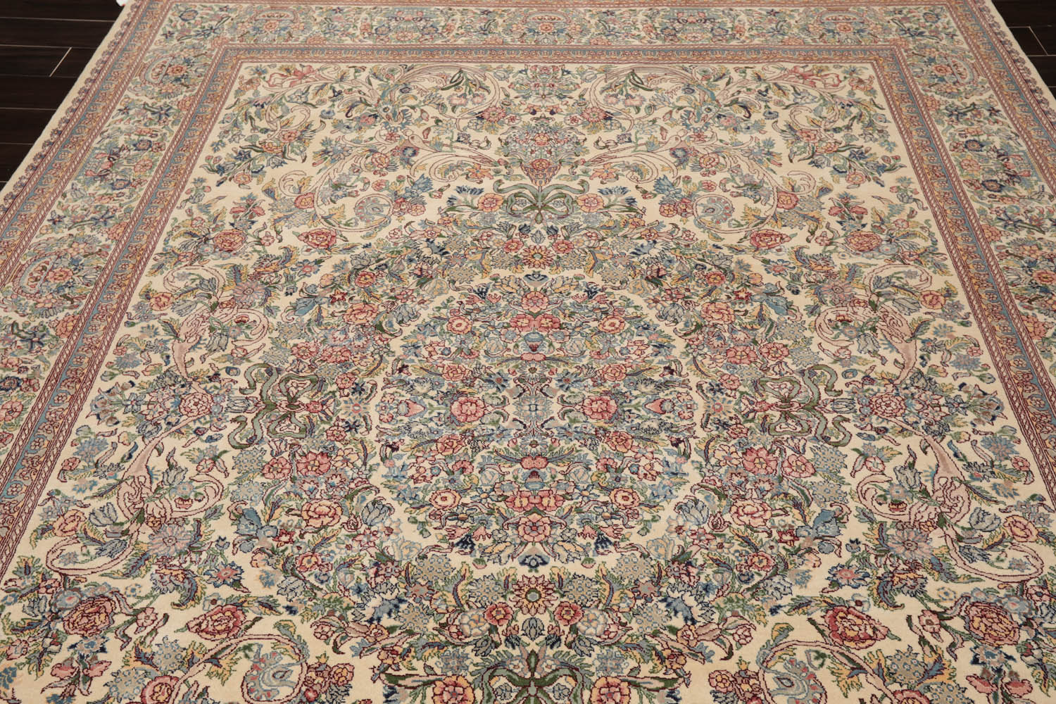 8x10 Ivory, Blue, Brown Color Hand Knotted All-Over 100% Wool Traditional Oriental Rug