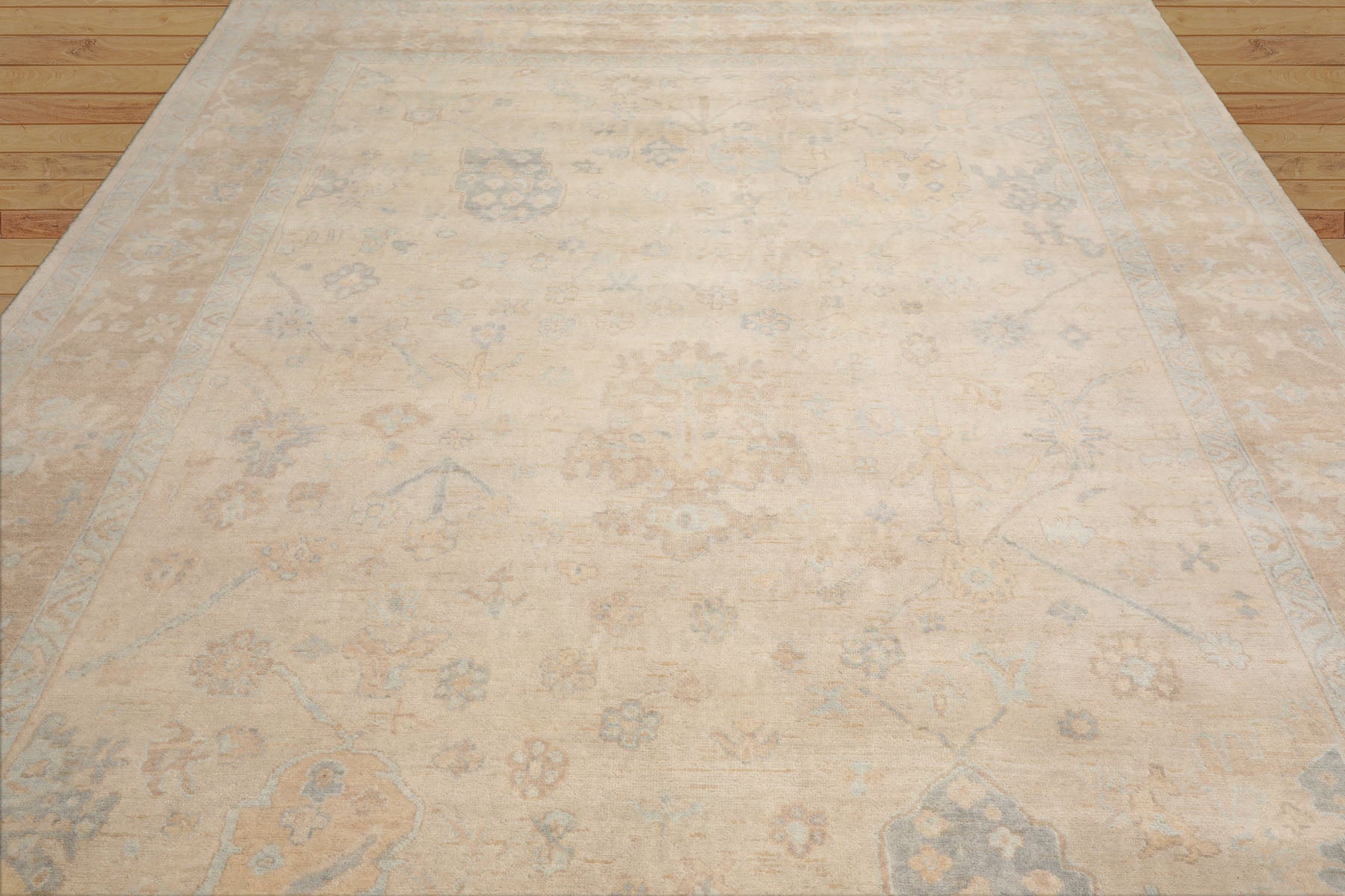 Estrin Hand Knotted Beige Oushak Rug LoomBloom Wool Oriental Stone Wash Style