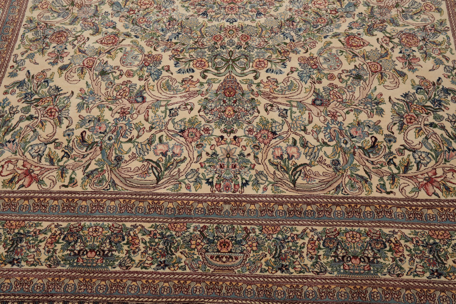 8x10 Ivory, Blue, Brown Color Hand Knotted All-Over 100% Wool Traditional Oriental Rug