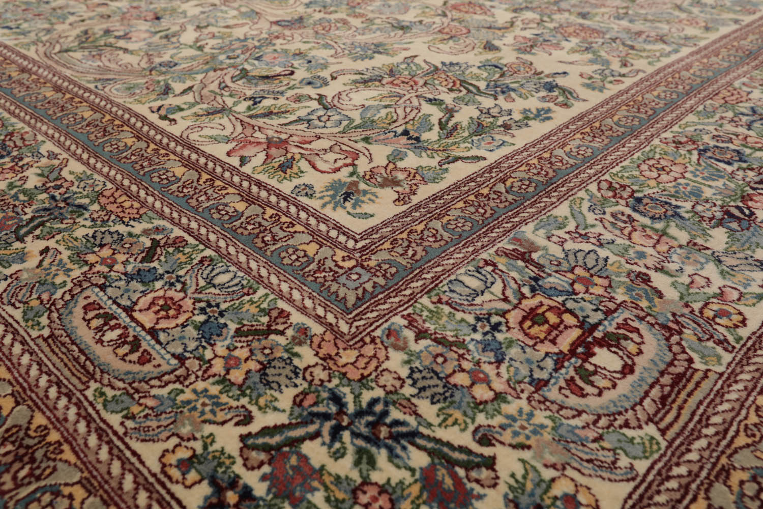 8x10 Ivory, Blue, Brown Color Hand Knotted All-Over 100% Wool Traditional Oriental Rug