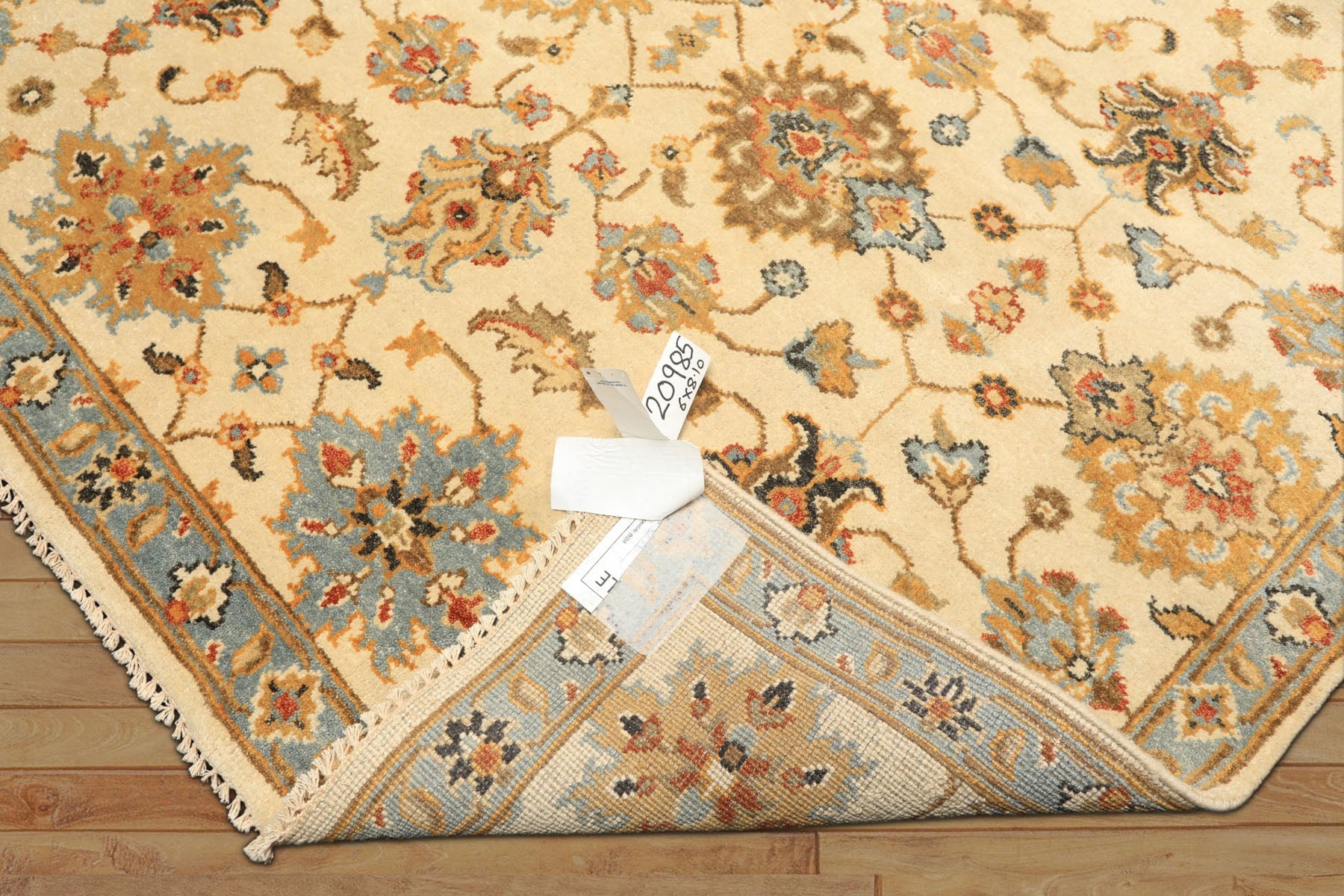 6x9 Beige, Aqua, Gold Color Hand Knotted Oushak Wool Traditional Oriental Rug