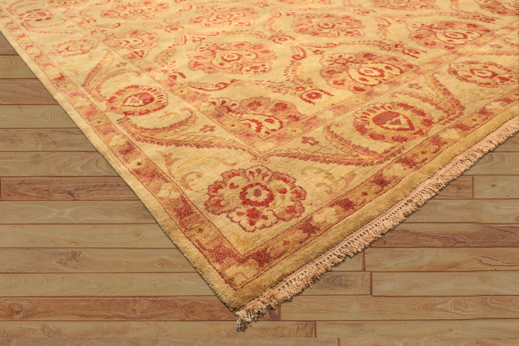 8x10 Gold, Rose, Rust Color Hand Knotted Oushak New Zealand Wool Transitional Oriental Rug
