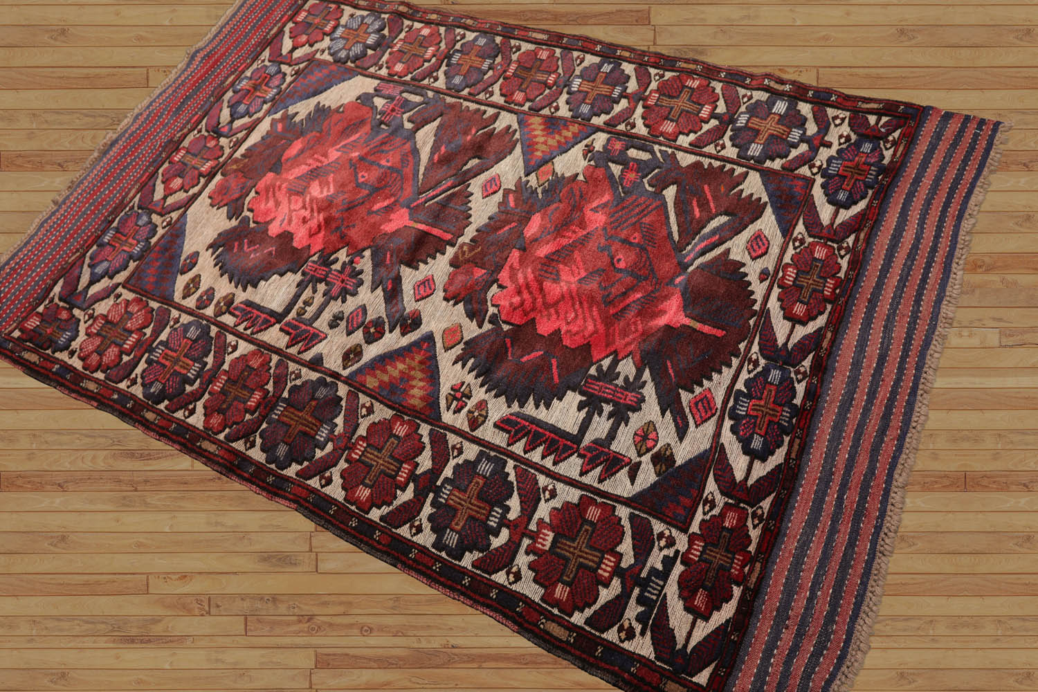 4x6 Beige, Rose, Brown Color Hand Knotted Floral 100% Wool Traditional-Persian/Oriental Oriental Rug
