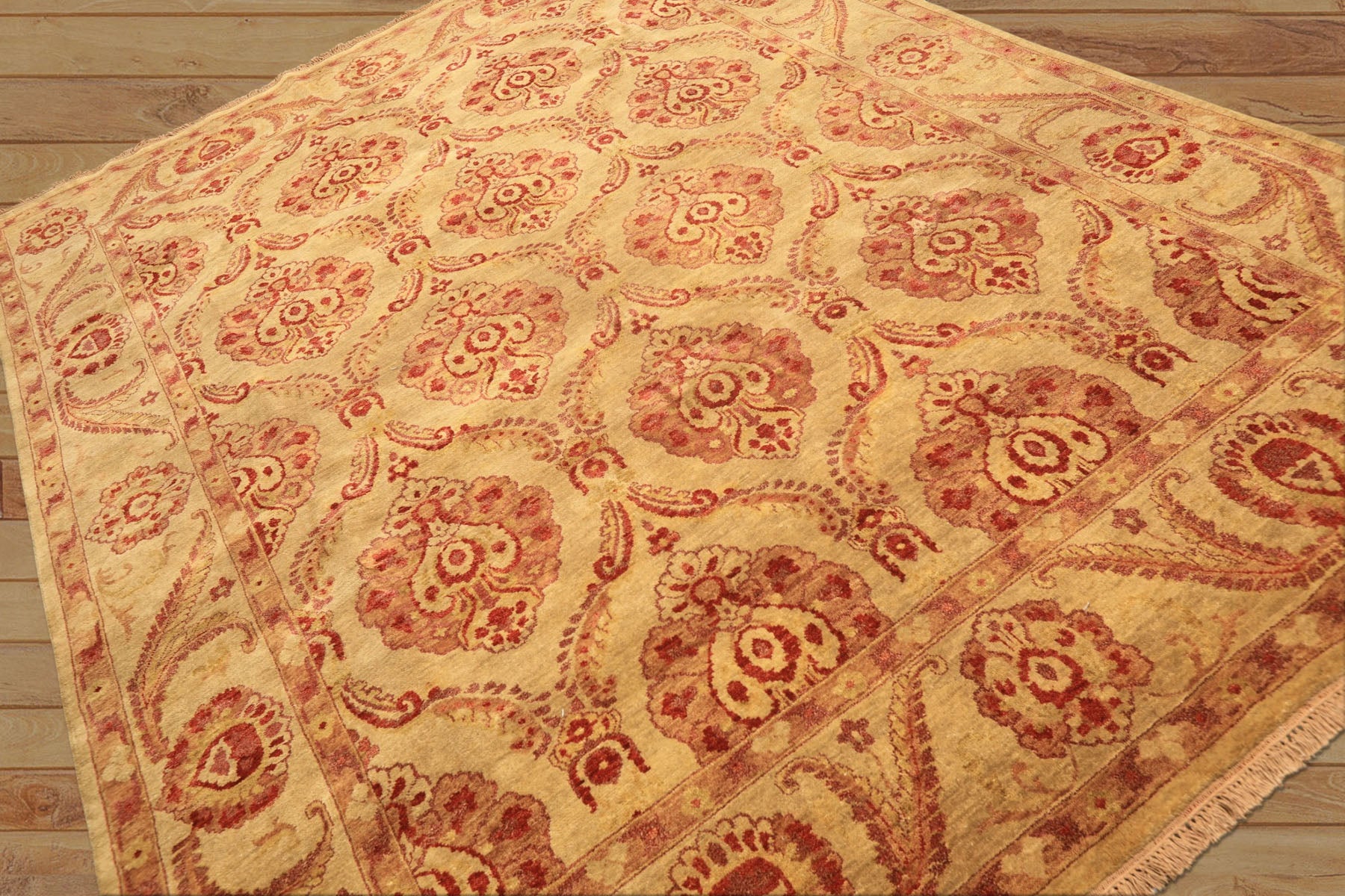 8x10 Gold, Rose, Rust Color Hand Knotted Oushak New Zealand Wool Transitional Oriental Rug
