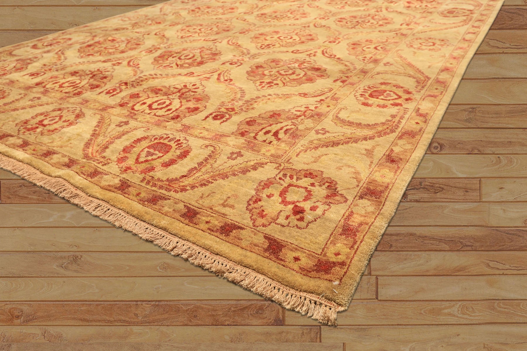 8x10 Gold, Rose, Rust Color Hand Knotted Oushak New Zealand Wool Transitional Oriental Rug