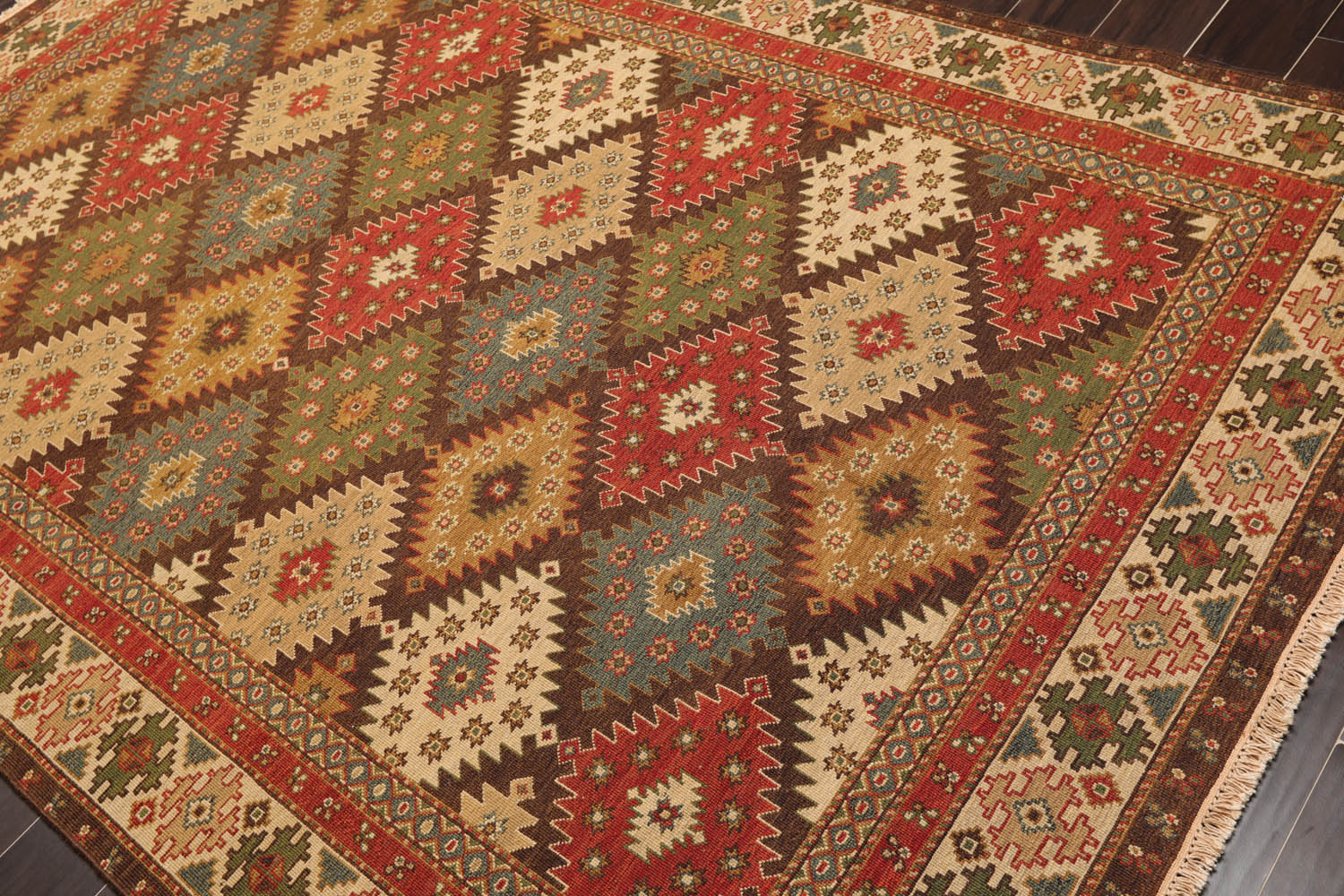 6x9 Beige, Rust, Sage Color Hand Knotted All-Over 100% Wool Traditional Oriental Rug