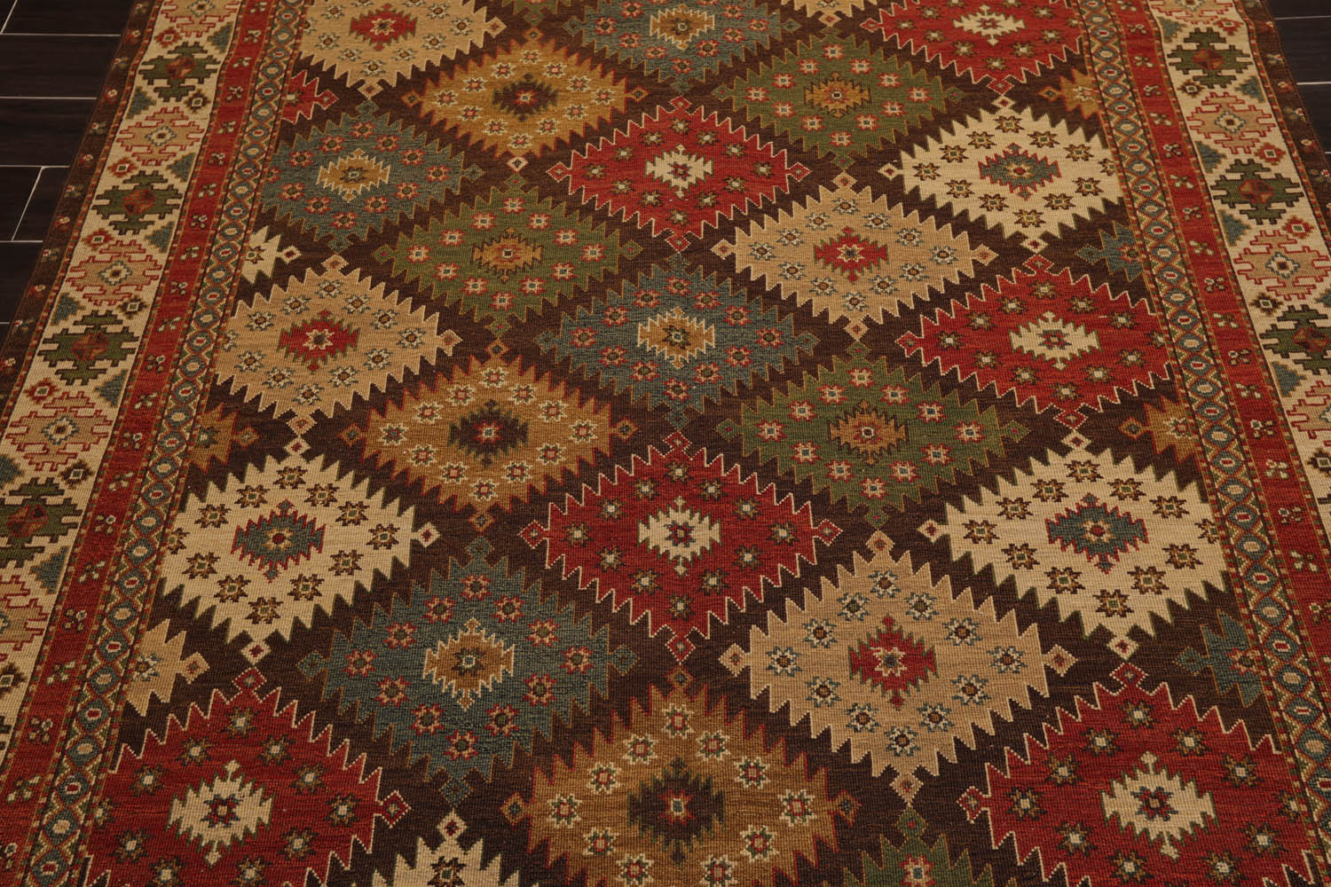 6x9 Beige, Rust, Sage Color Hand Knotted All-Over 100% Wool Traditional Oriental Rug