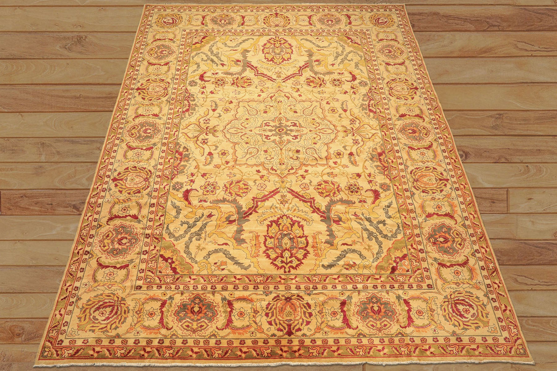 10x14 Beige, Lime, Peach Color Hand Knotted Oushak Wool Traditional Oriental Rug