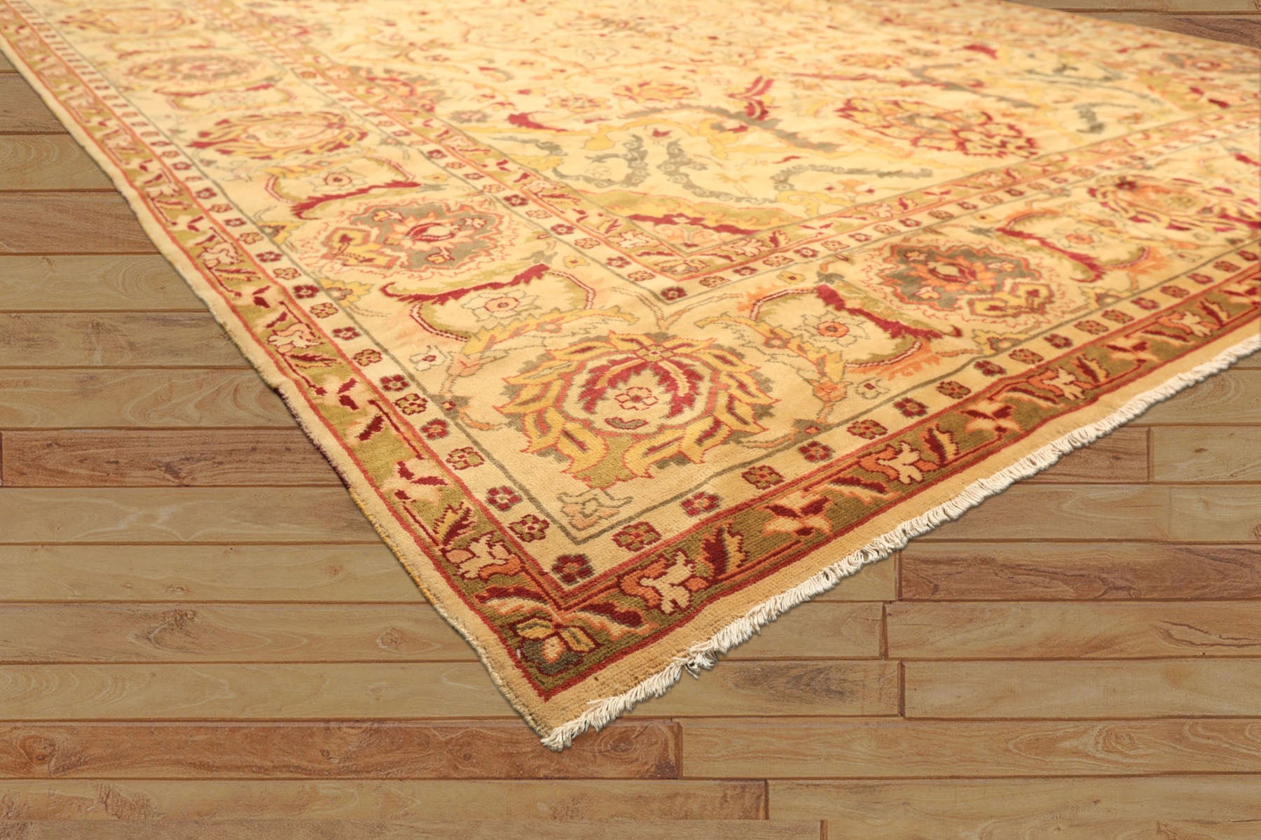 10x14 Beige, Lime, Peach Color Hand Knotted Oushak Wool Traditional Oriental Rug