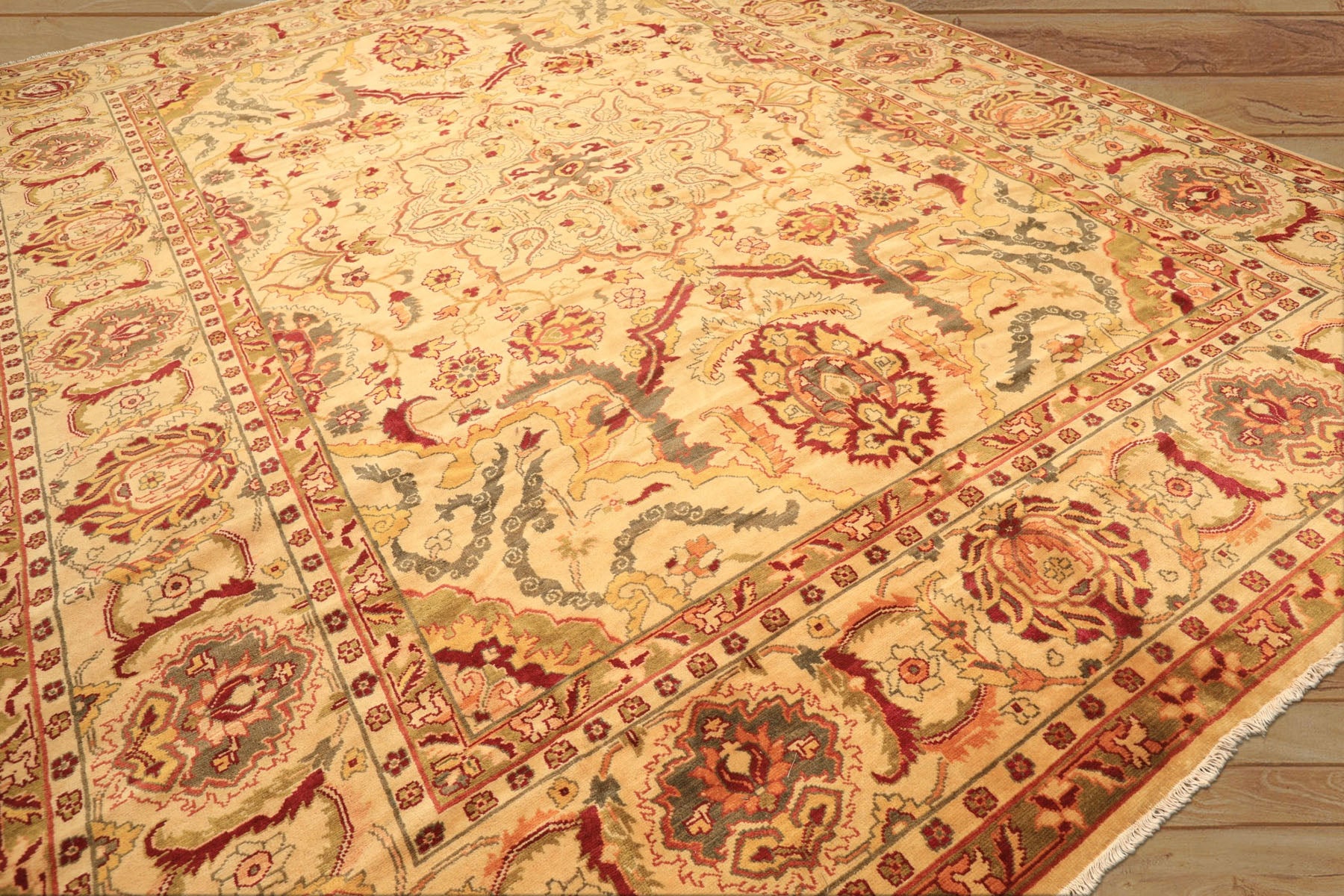 10x14 Beige, Lime, Peach Color Hand Knotted Oushak Wool Traditional Oriental Rug