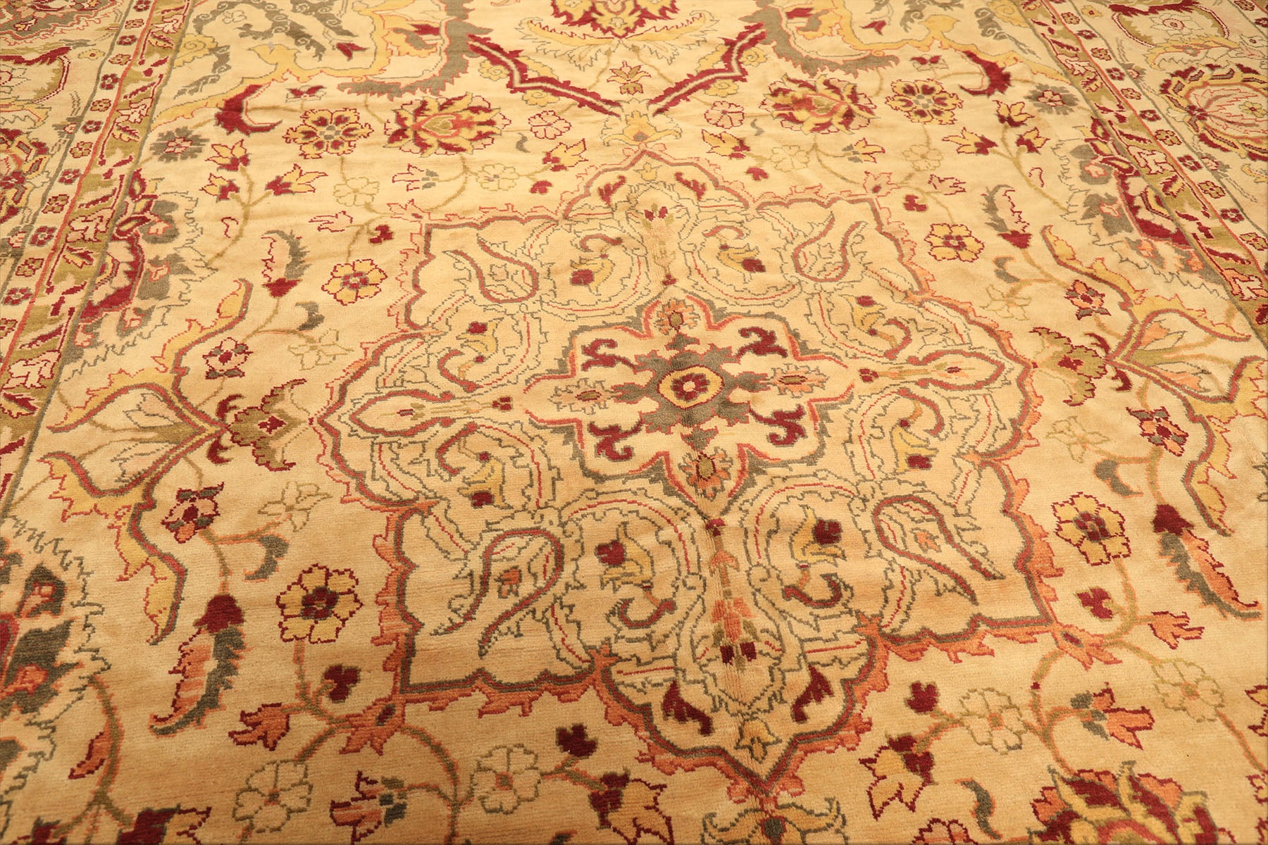 10x14 Beige, Lime, Peach Color Hand Knotted Oushak Wool Traditional Oriental Rug