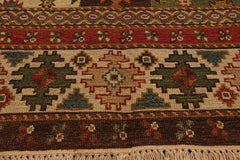 6x9 Beige, Rust, Sage Color Hand Knotted All-Over 100% Wool Traditional Oriental Rug