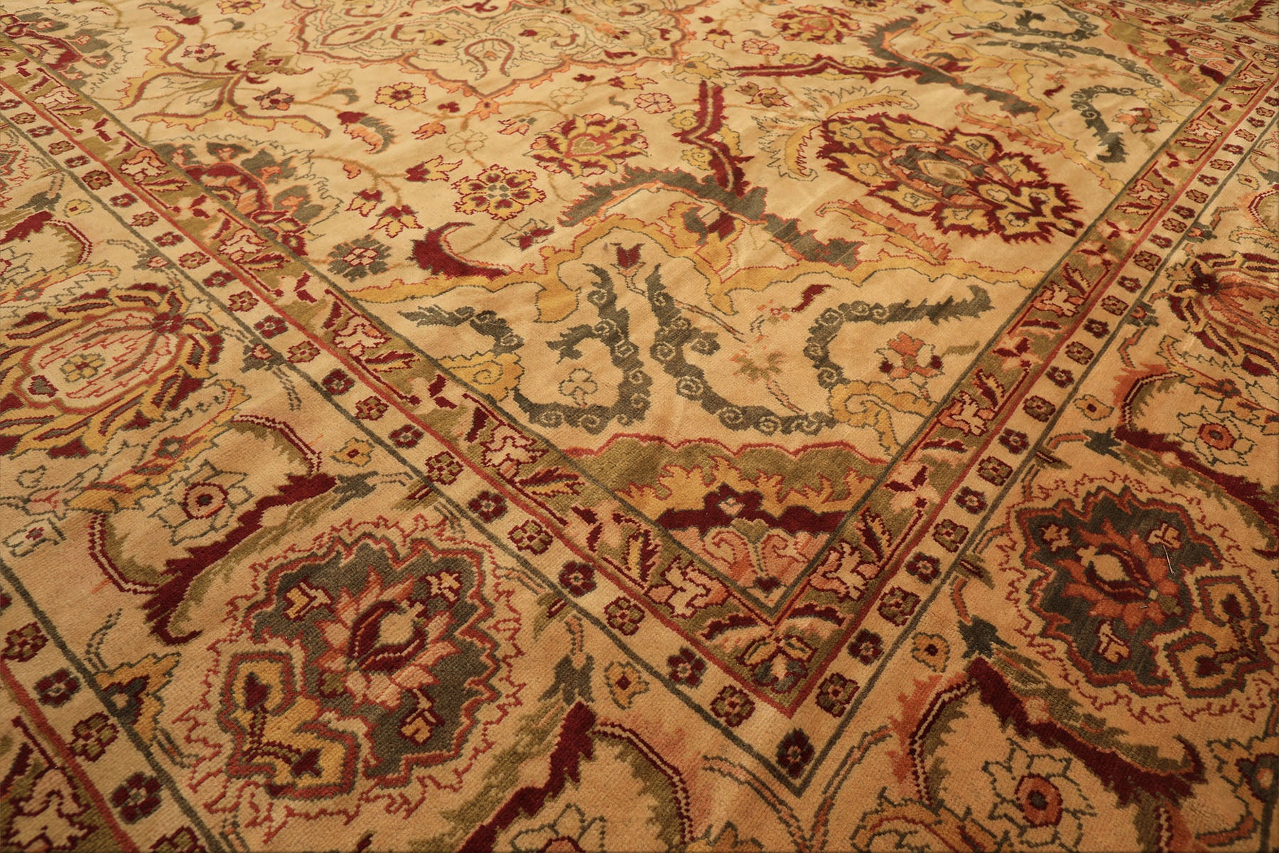 10x14 Beige, Lime, Peach Color Hand Knotted Oushak Wool Traditional Oriental Rug
