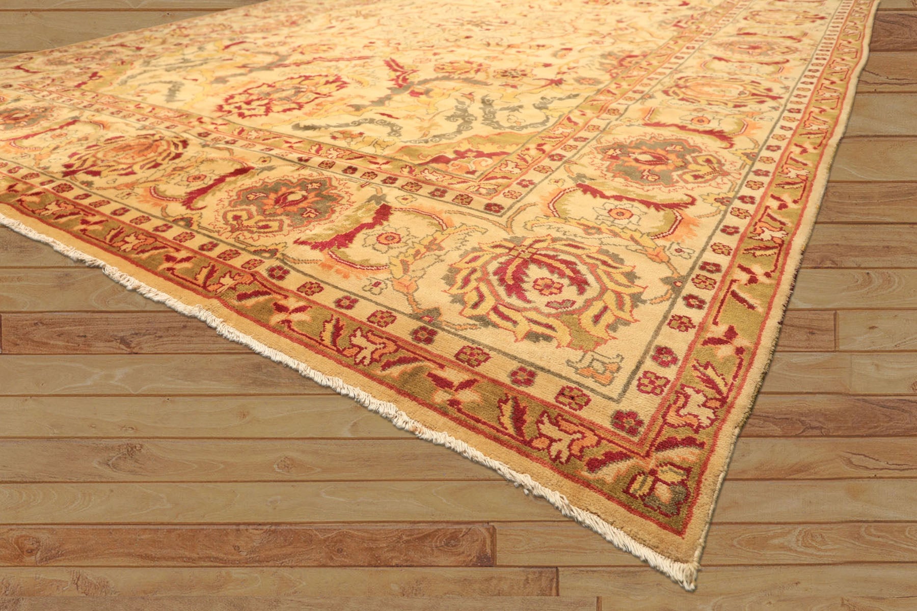 10x14 Beige, Lime, Peach Color Hand Knotted Oushak Wool Traditional Oriental Rug