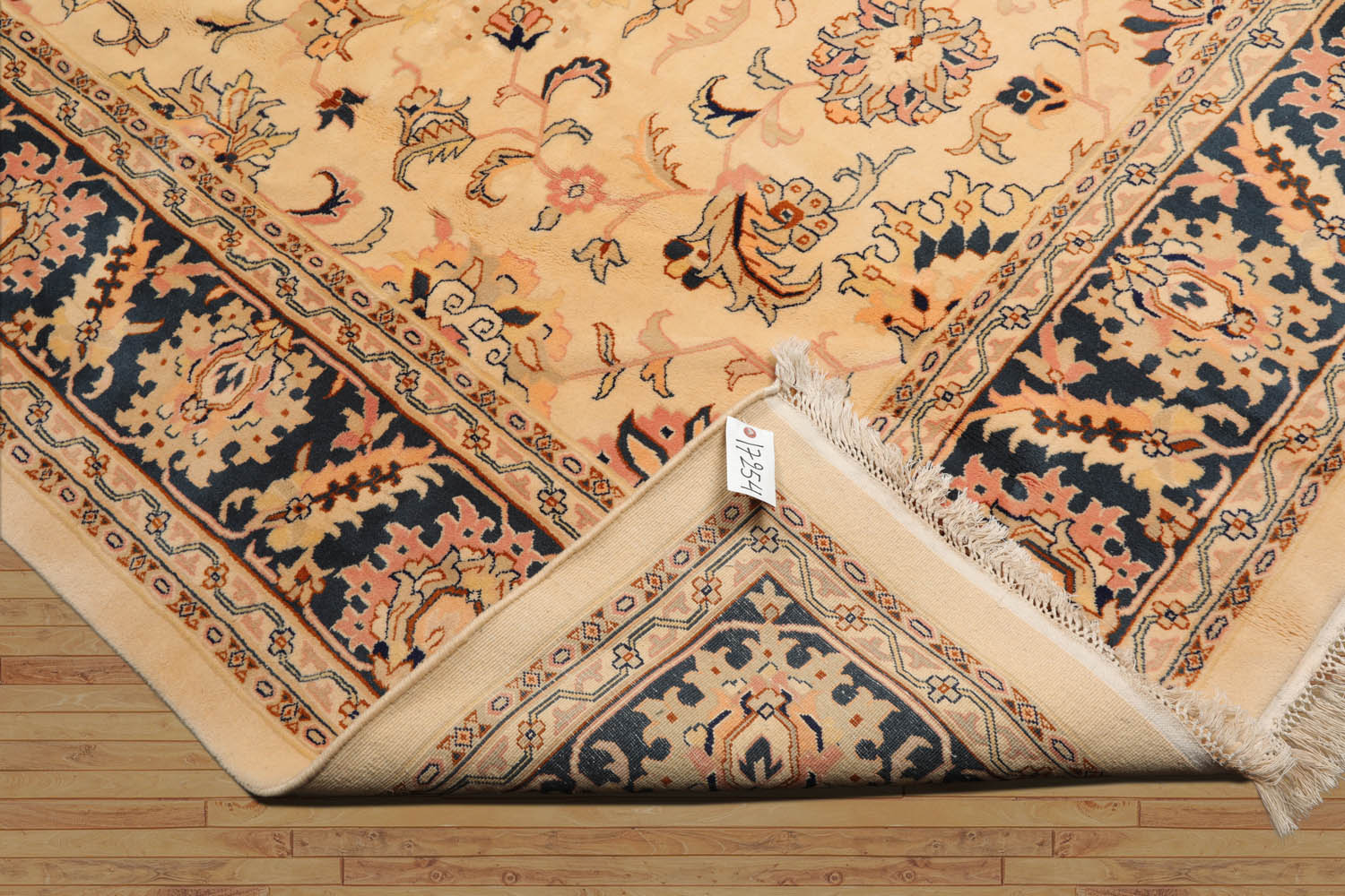9x12 Tan, Midnight Blue, Blush Color Hand Knotted All-Over 100% Wool Traditional Oriental Rug
