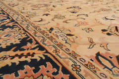 9x12 Tan, Midnight Blue, Blush Color Hand Knotted All-Over 100% Wool Traditional Oriental Rug