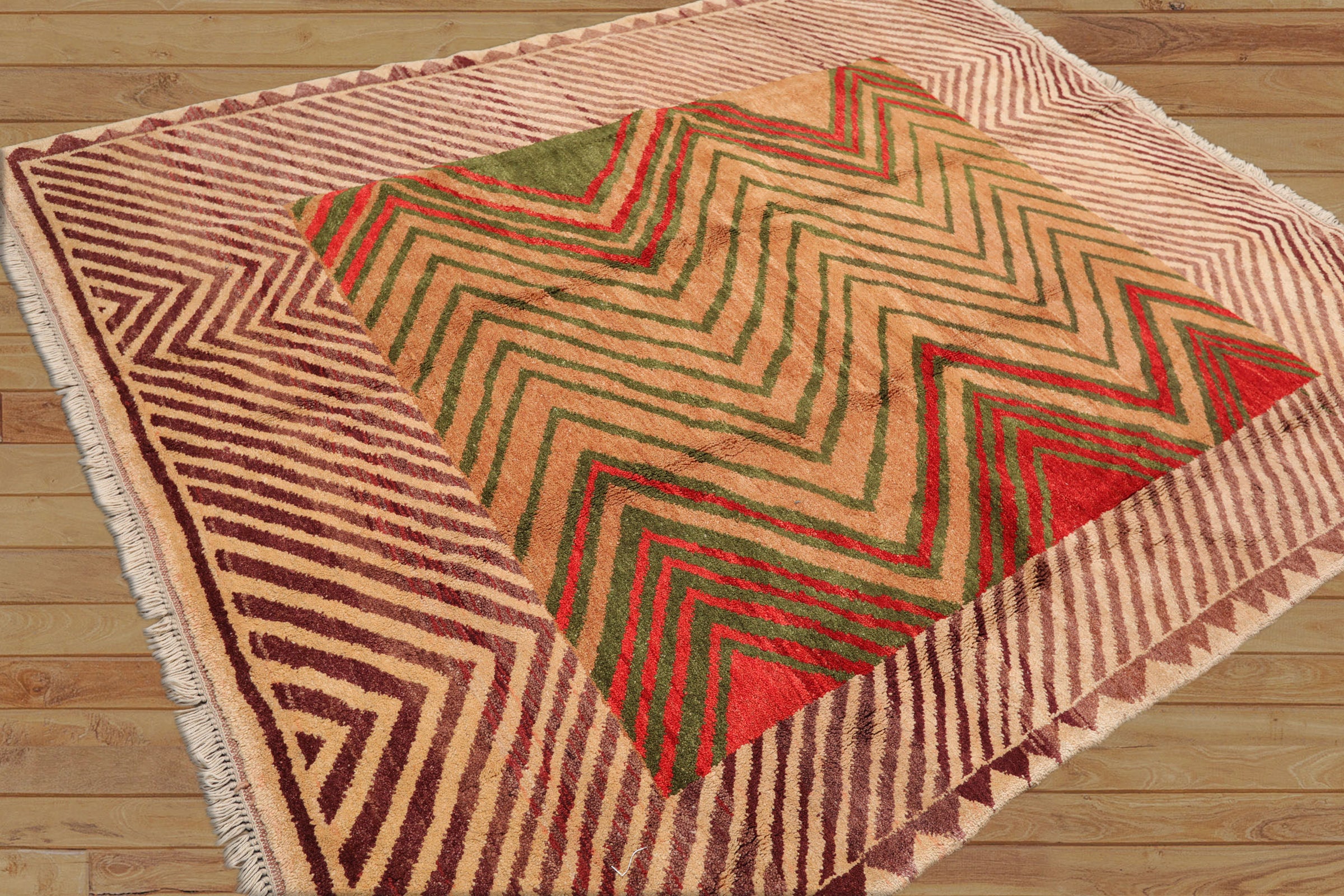 6x9 Beige, Tan, Green Color Hand Knotted All-Over 100% Wool Traditional-Persian/Oriental Oriental Rug