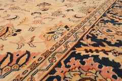 9x12 Tan, Midnight Blue, Blush Color Hand Knotted All-Over 100% Wool Traditional Oriental Rug
