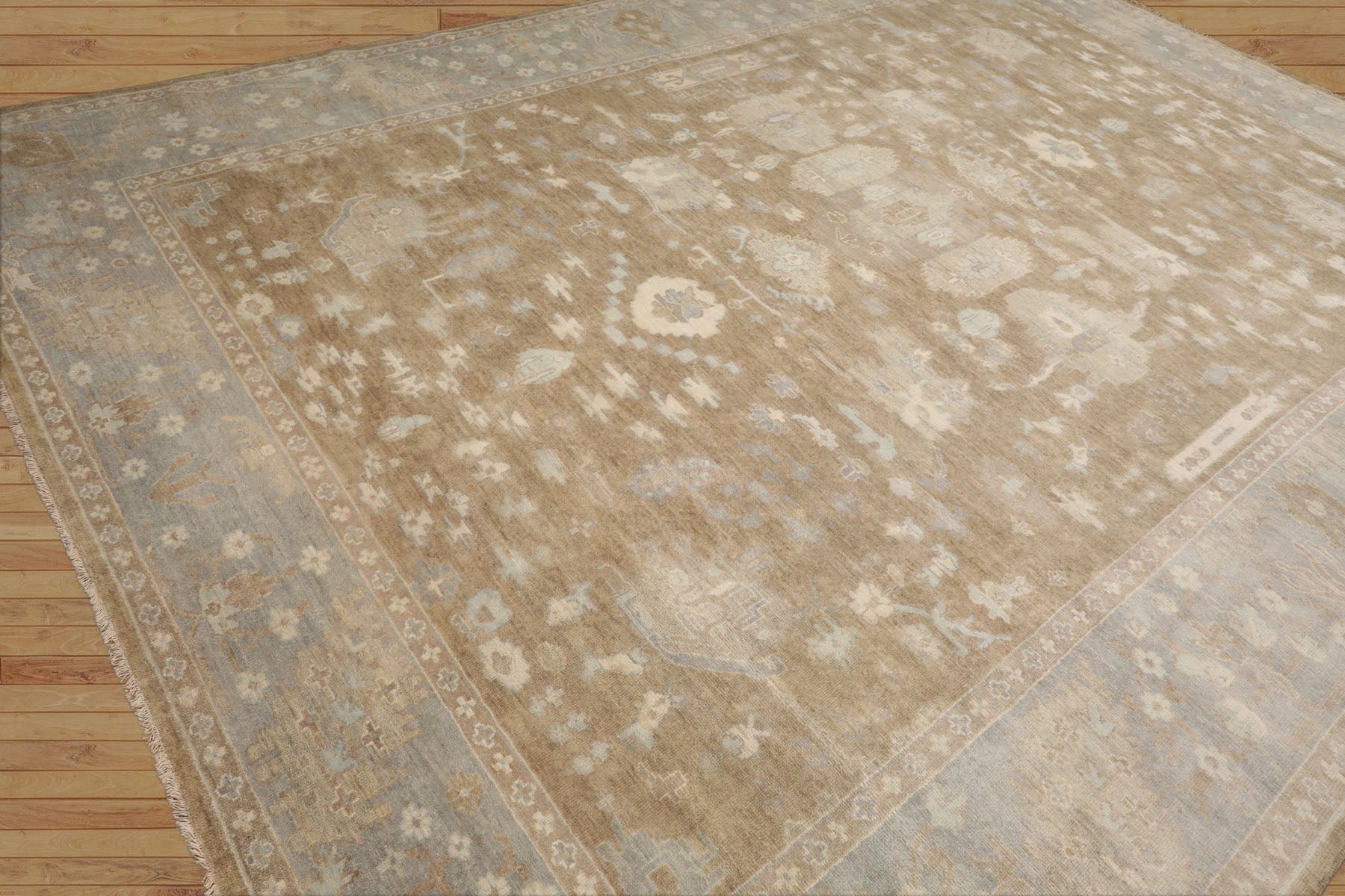 Elynna Hand Knotted Blue Oushak Rug LoomBloom Wool Oriental Stone Wash Design