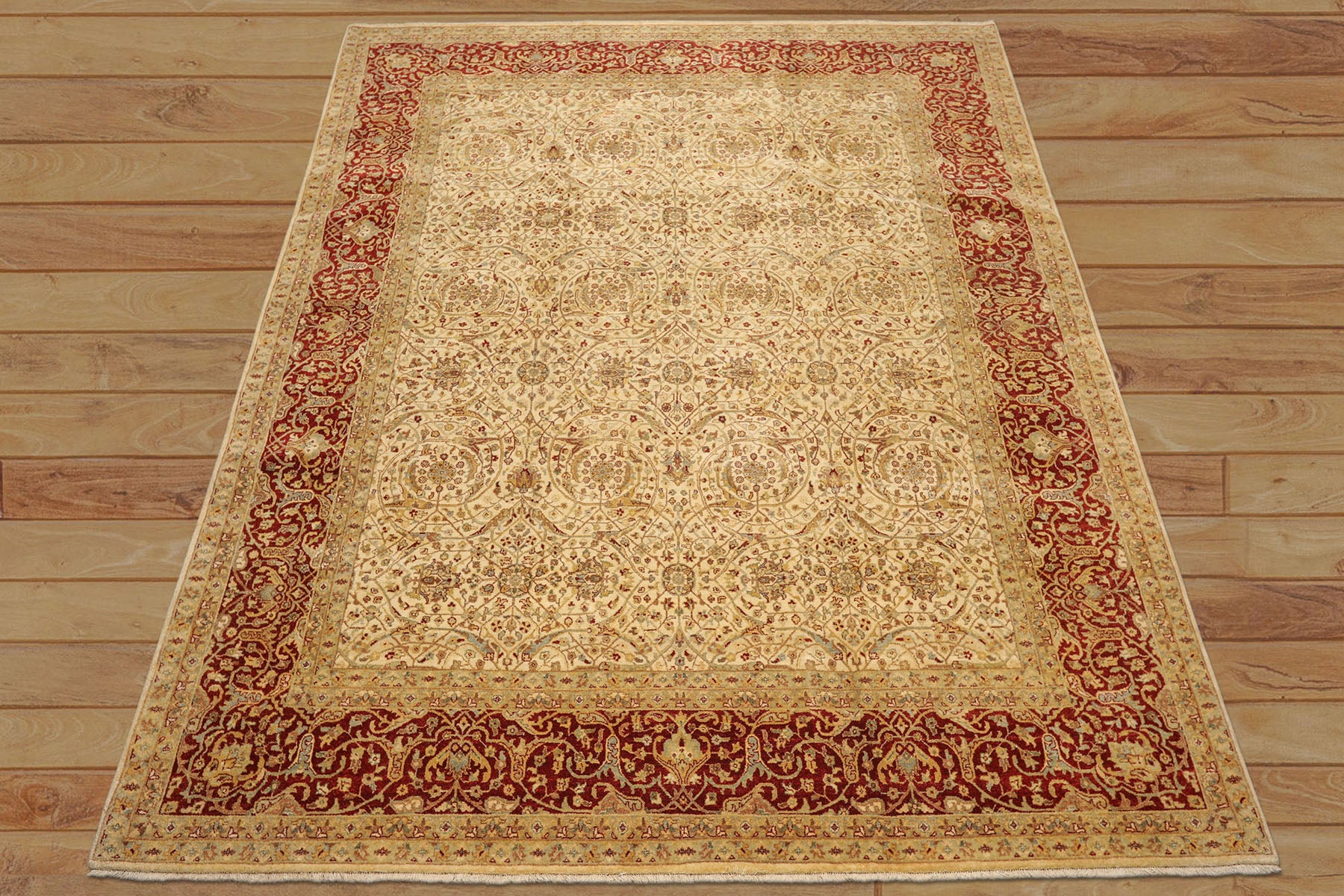 8x10 Beige, Burnt Orange, Mint Color Hand Knotted Agra Wool Traditional Oriental Rug