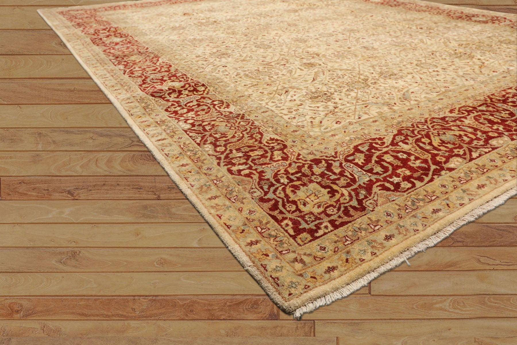 8x10 Beige, Burnt Orange, Mint Color Hand Knotted Agra Wool Traditional Oriental Rug