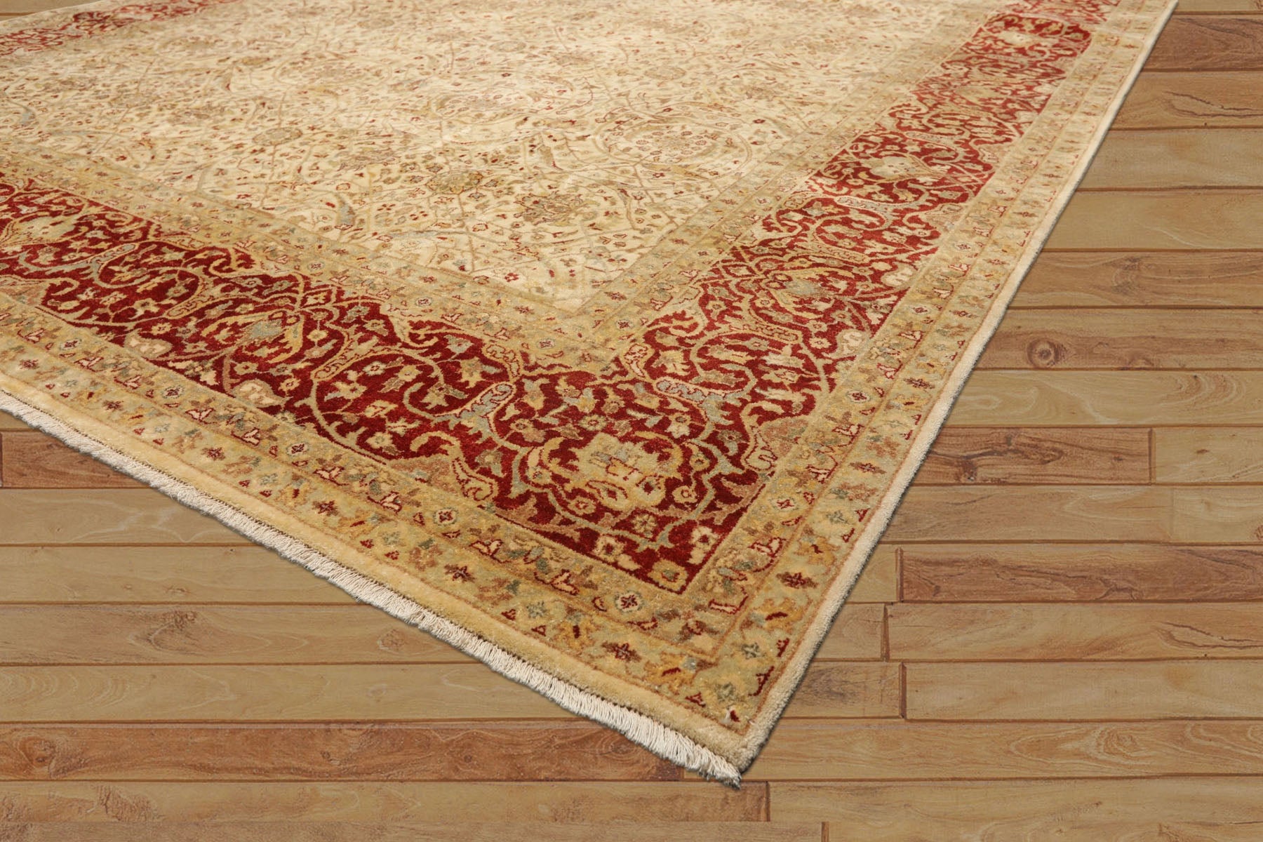 8x10 Beige, Burnt Orange, Mint Color Hand Knotted Agra Wool Traditional Oriental Rug