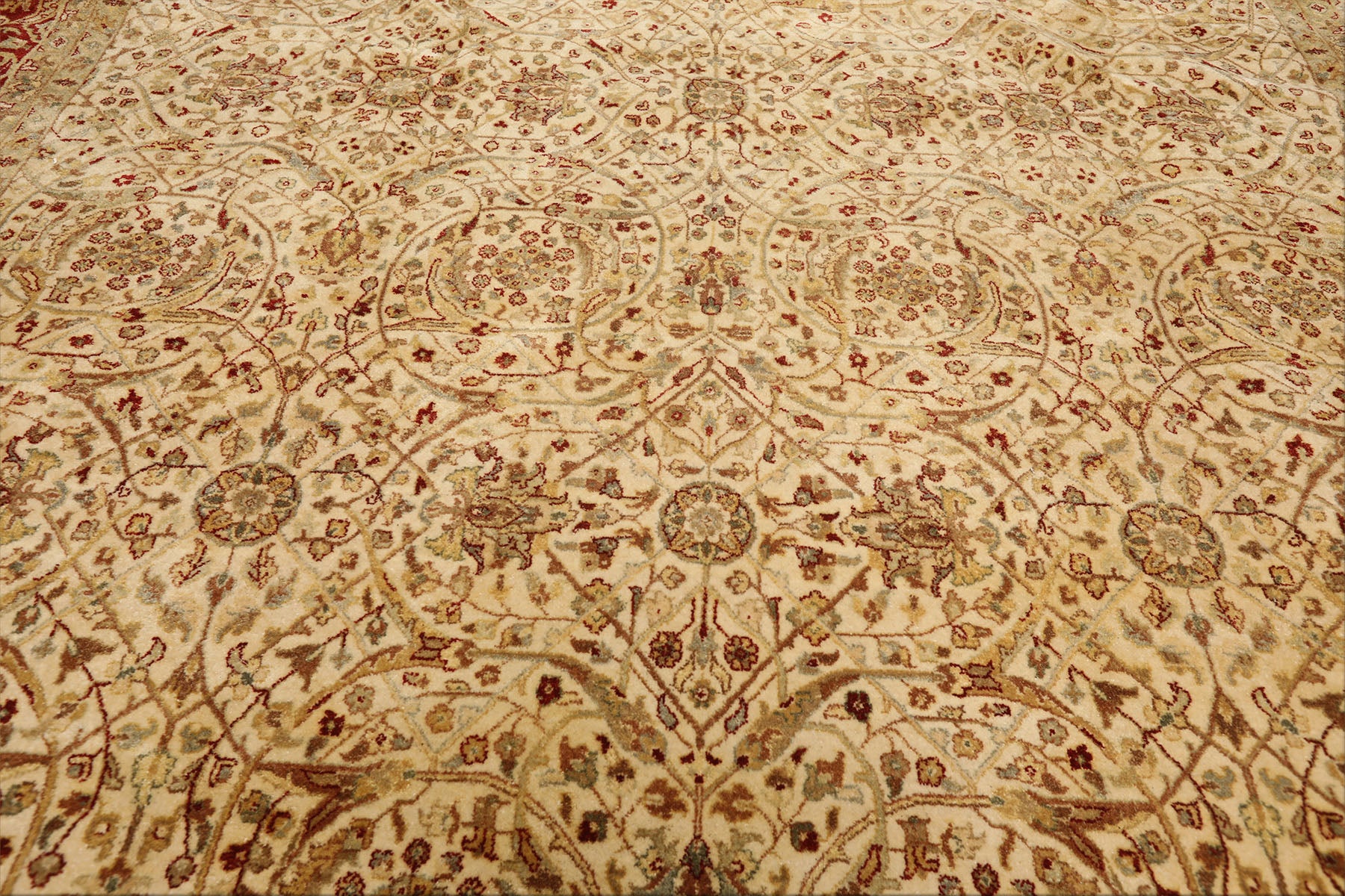 8x10 Beige, Burnt Orange, Mint Color Hand Knotted Agra Wool Traditional Oriental Rug