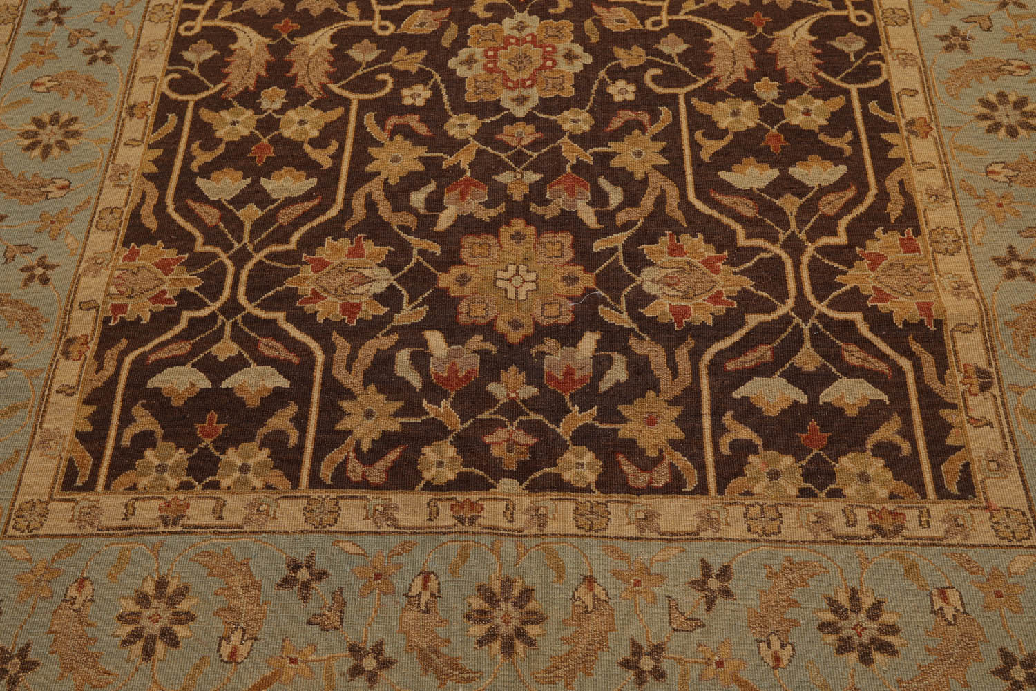 6x9 Brown, Aqua, Beige Color Hand Knotted All-Over 100% Wool Traditional Oriental Rug