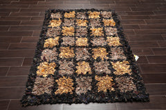 4x6 Black, Gold, Gray Color Hand Made All-Over 100% Wool Hippie Oriental Rug