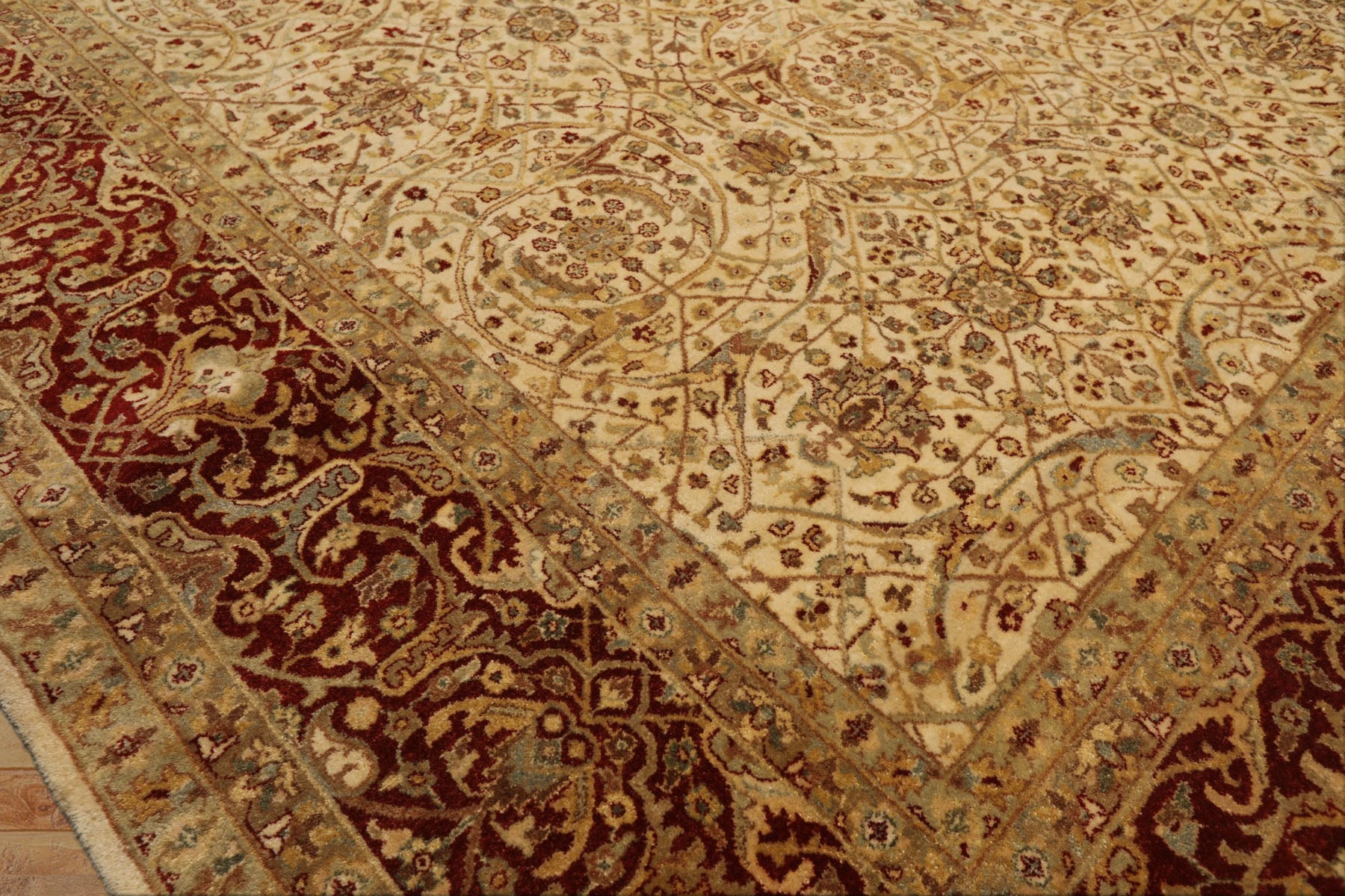 8x10 Beige, Burnt Orange, Mint Color Hand Knotted Agra Wool Traditional Oriental Rug